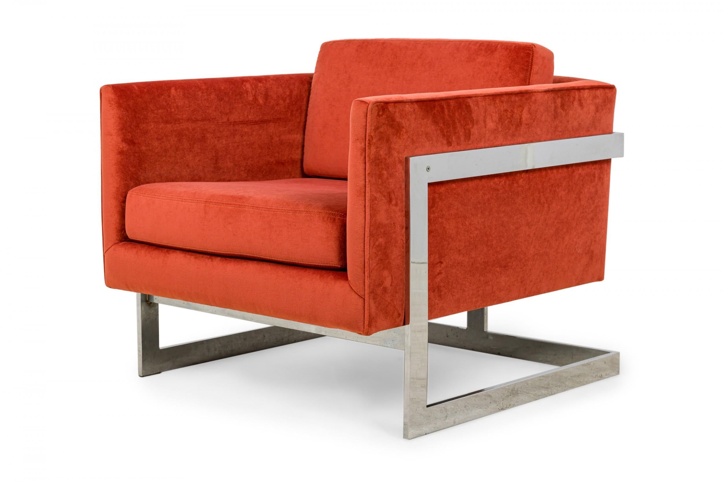 Mid-Century Modern Pair of Milo Baughman for Thayer Coggin Orange Floating Cube Lounge / Armchairs For Sale