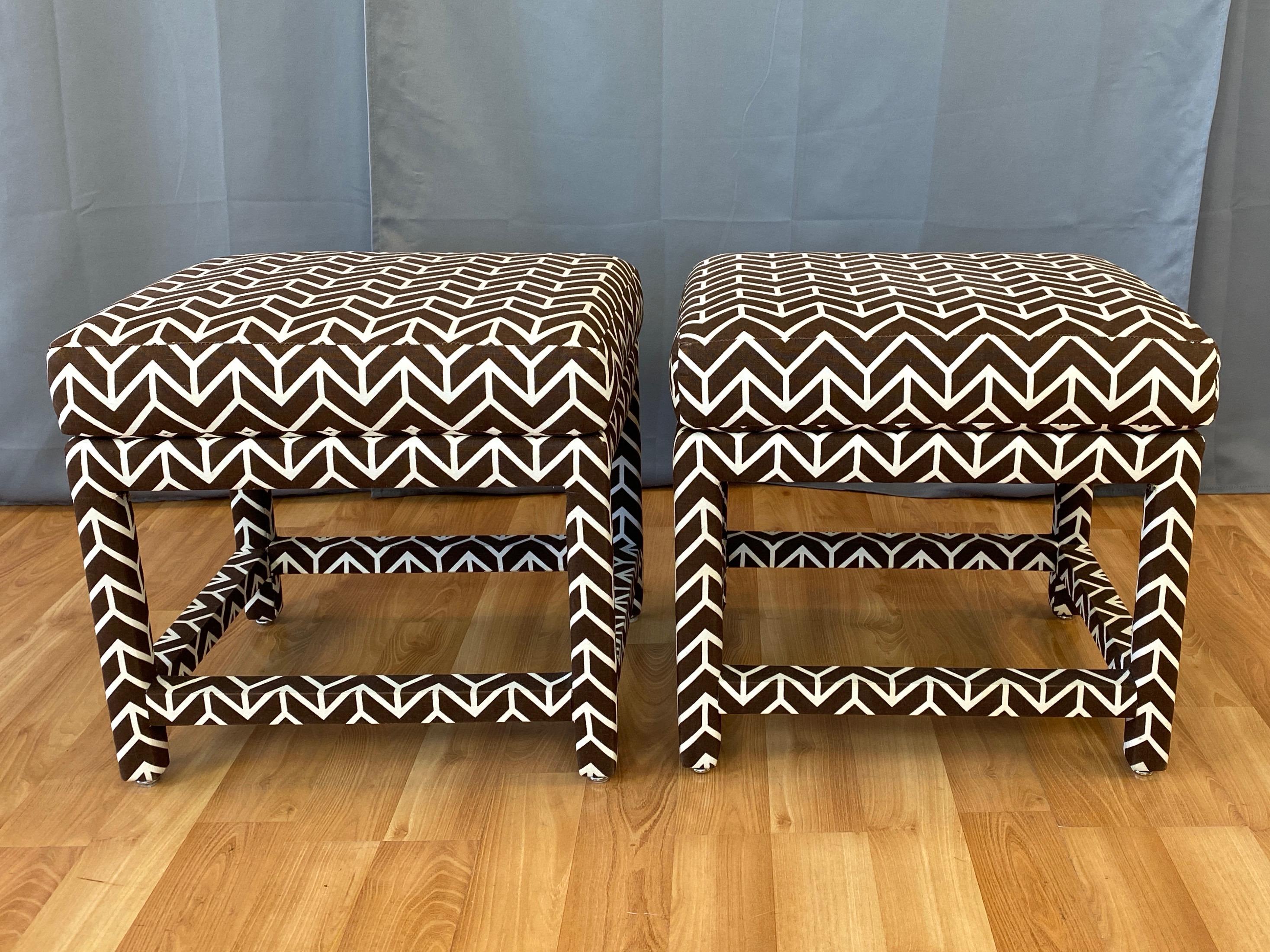 Mid-20th Century Pair of Milo Baughman for Thayer Coggin Ottomans with David Hicks Upholstery