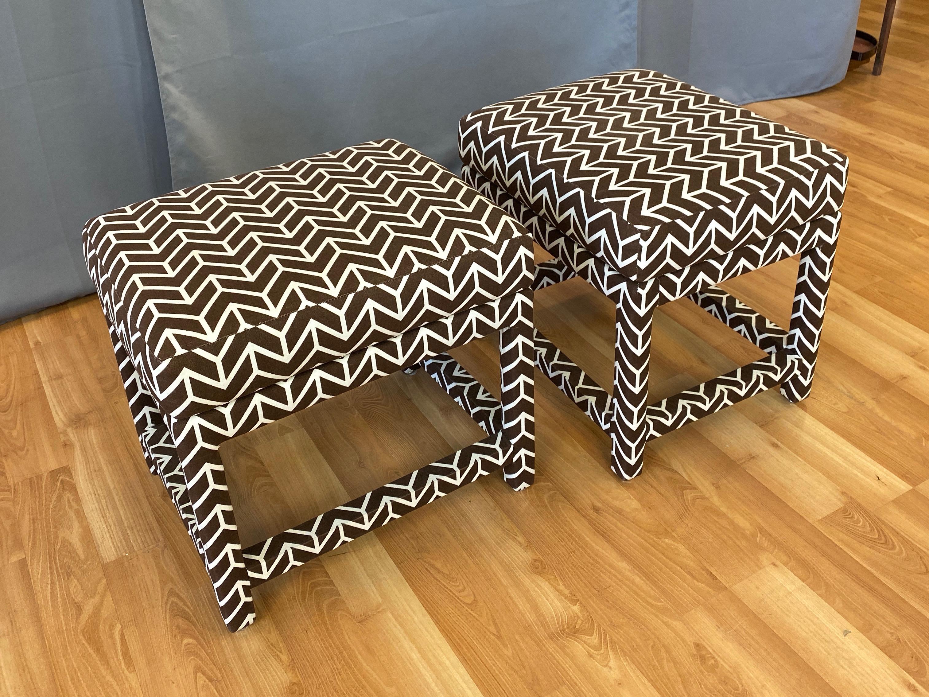 Pair of Milo Baughman for Thayer Coggin Ottomans with David Hicks Upholstery 2