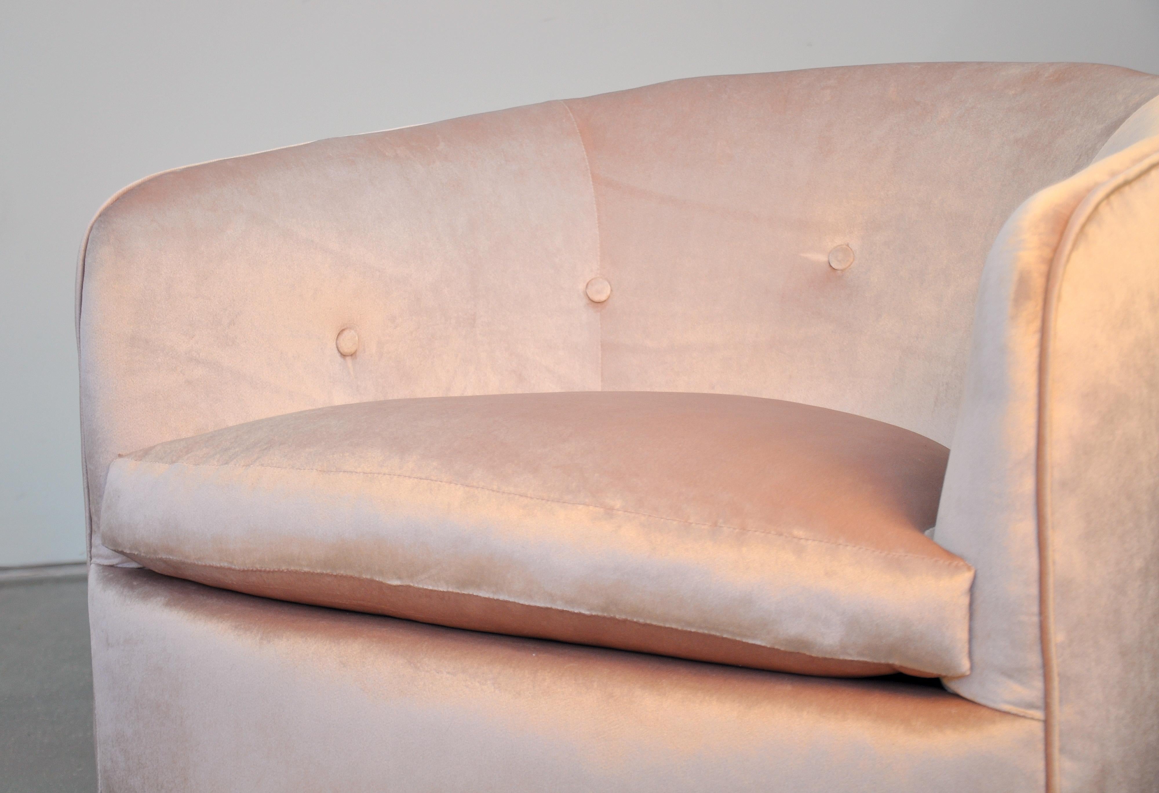 American Pair of Milo Baughman for Thayer Coggin Pink Velvet Swivel Lounge Chairs