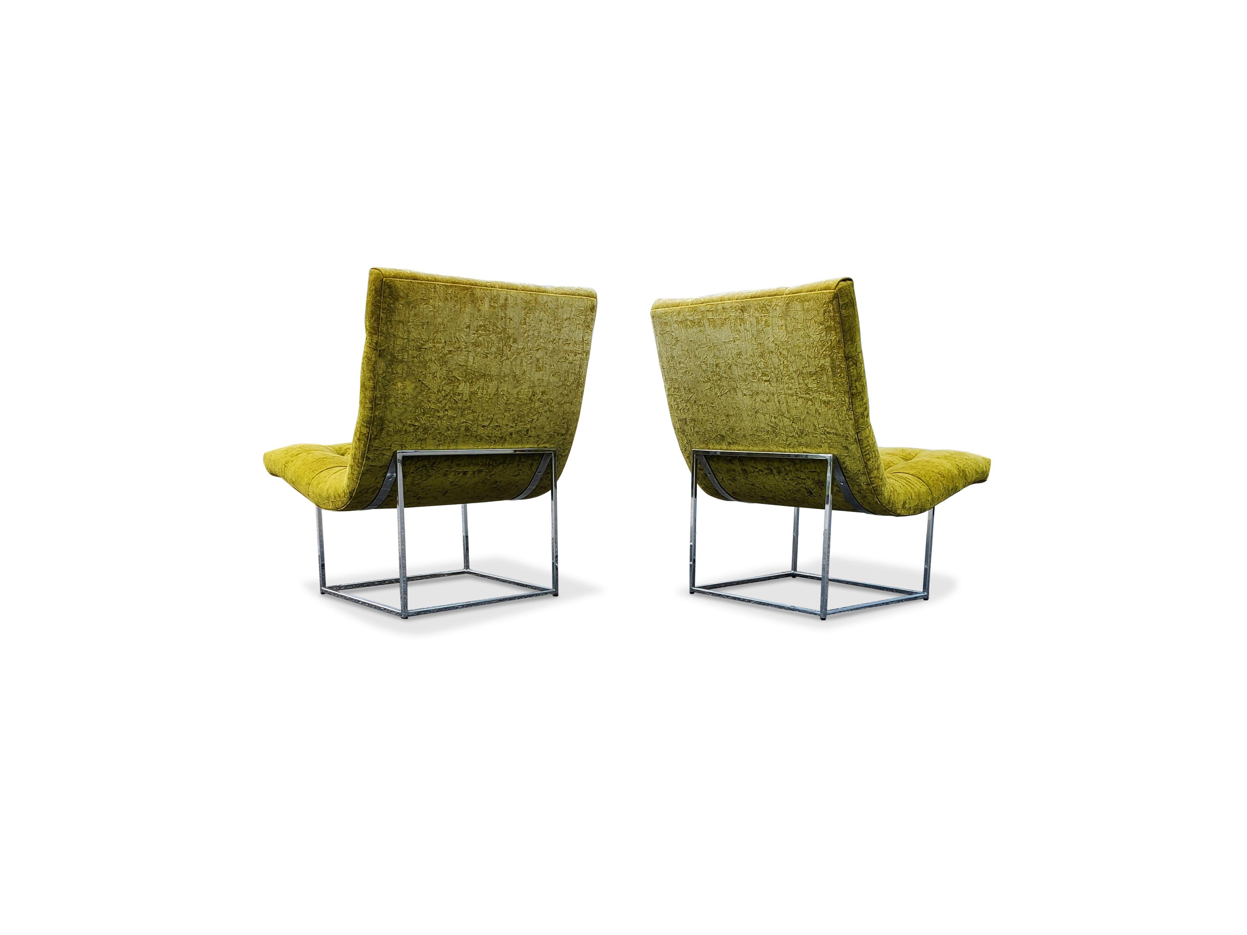 Chrome Paire de fauteuils de salon en forme de cuillère de Milo Baughman pour Thayer Coggin en vente