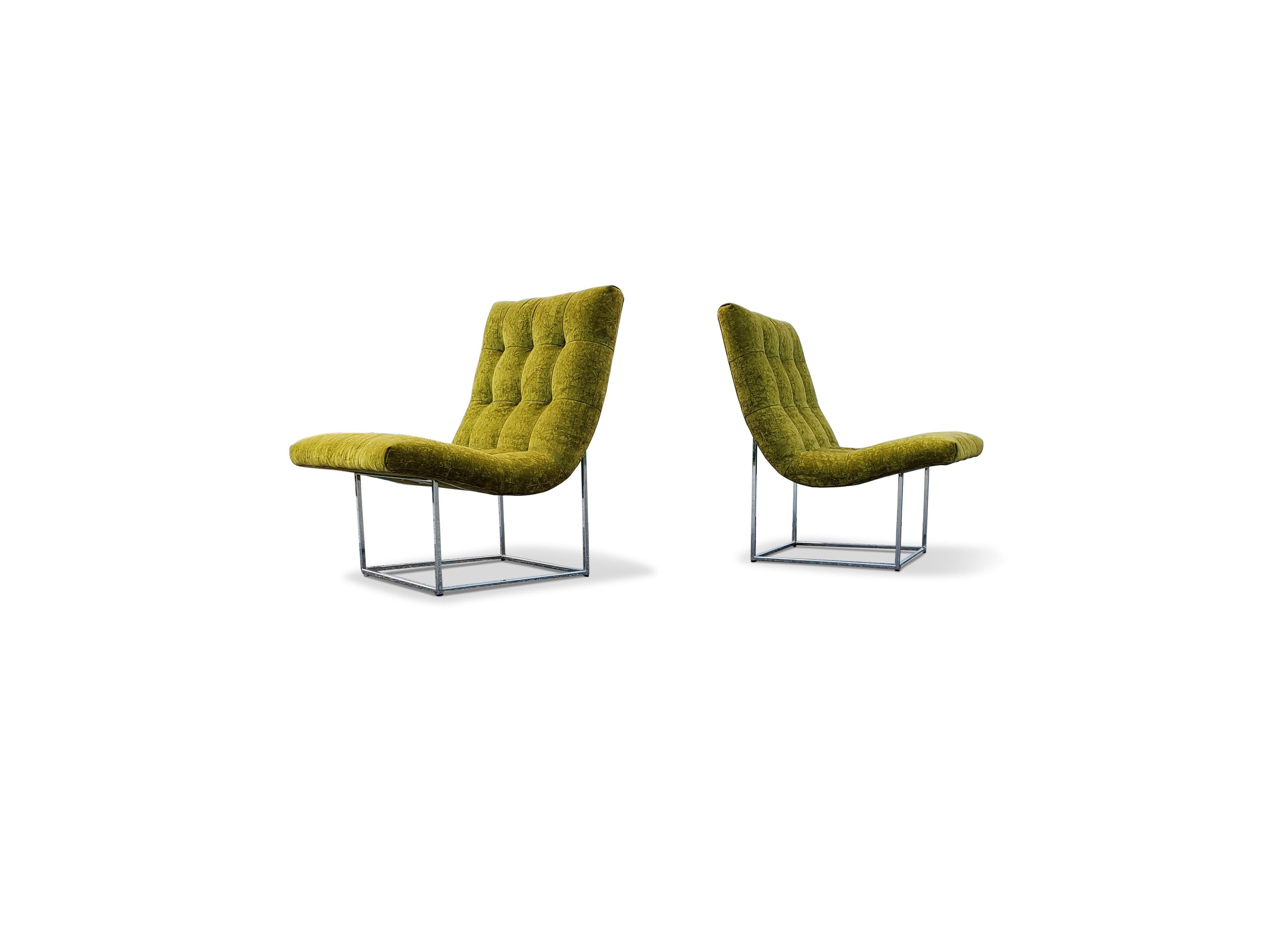 Chrome Pair of Milo Baughman for Thayer Coggin Scoop Lounge Chairs For Sale