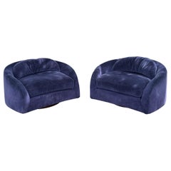 Pair of Milo Baughman for Thayer Coggin Swivel Chairs with Walnut Base