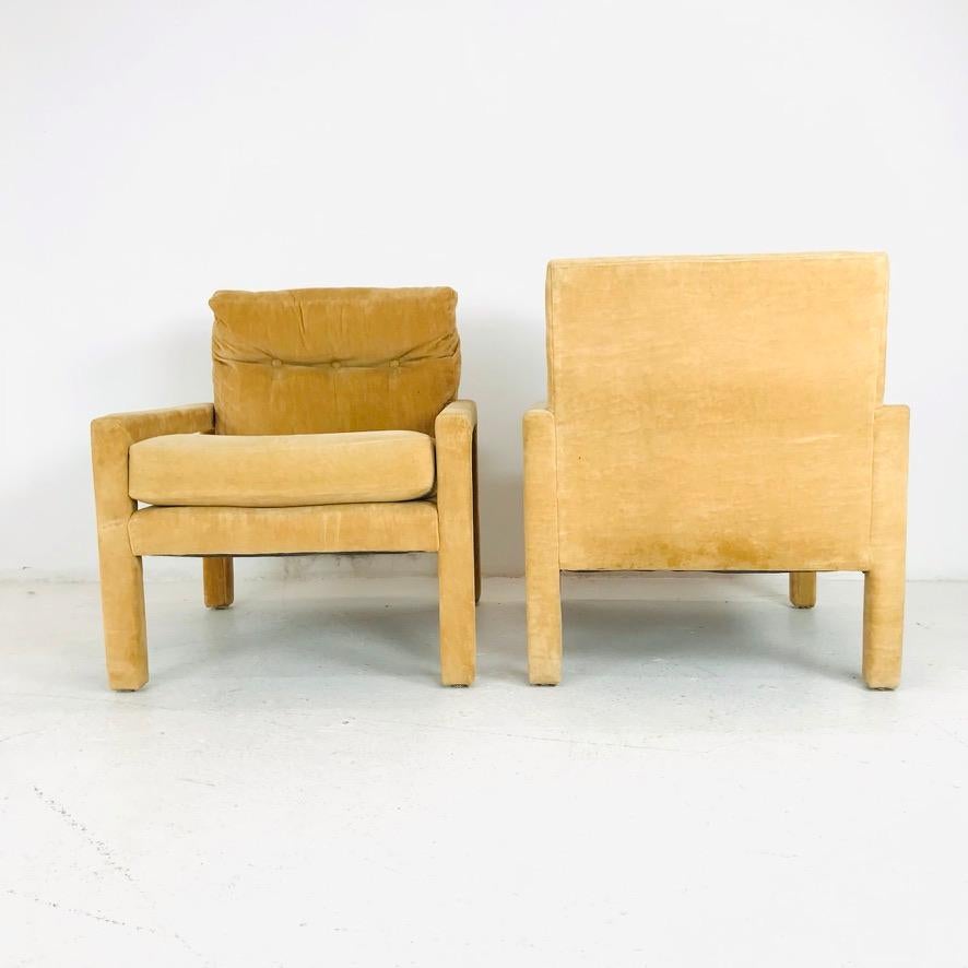 Pair of Milo Baughman Gold Velvet Parsons Chairs  5