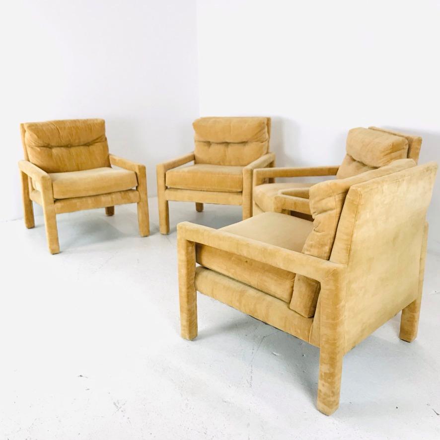 Pair of Milo Baughman Gold Velvet Parsons Chairs  3