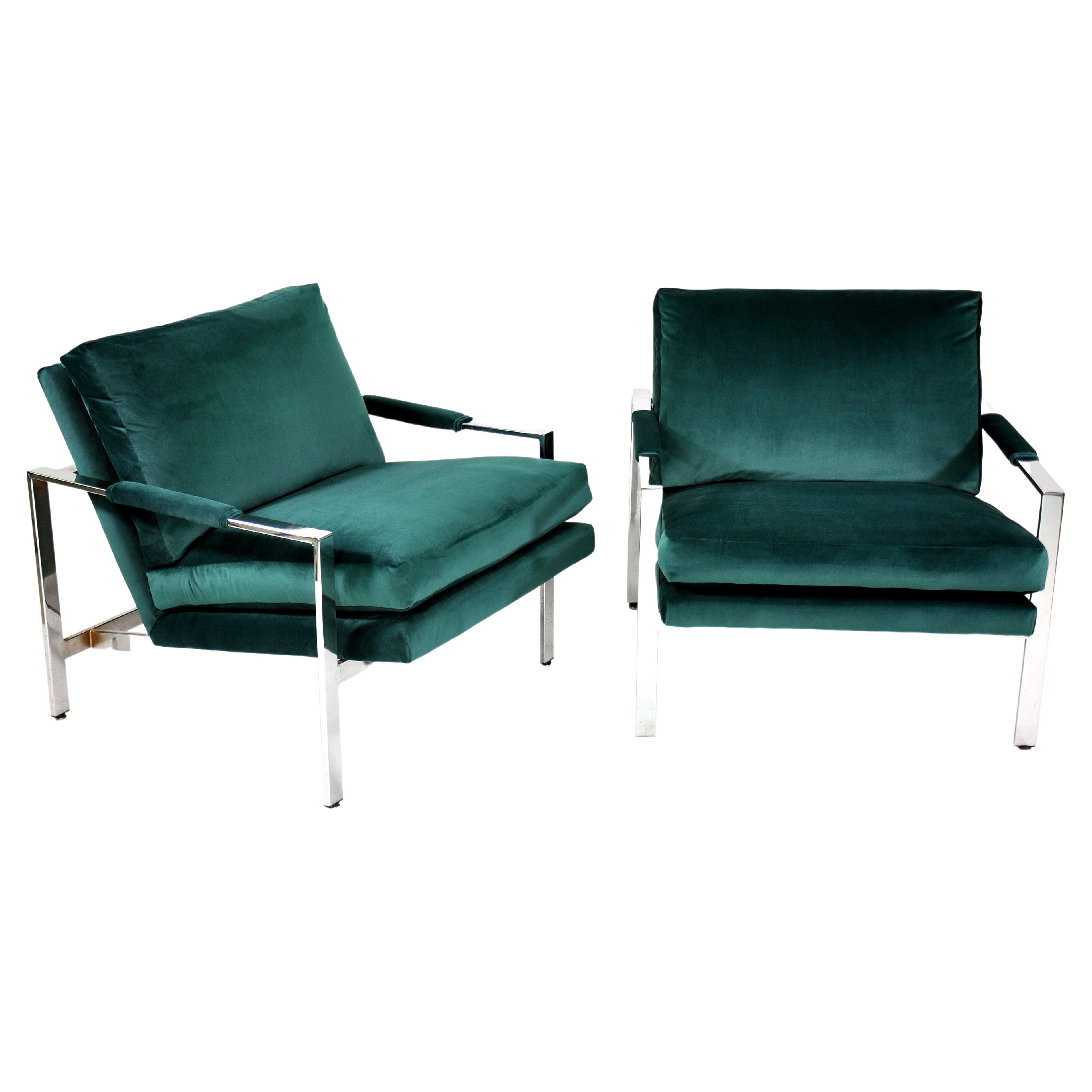 Pair of Milo Baughman Green Velvet Flat Bar Chairs, Thayer Coggin, 1960s 4
