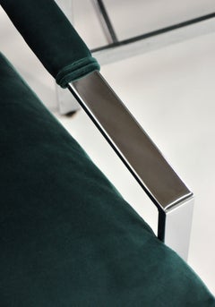 Paire de chaises de bar plates en velours vert de Milo Baughman, Thayer Coggin, années 1960