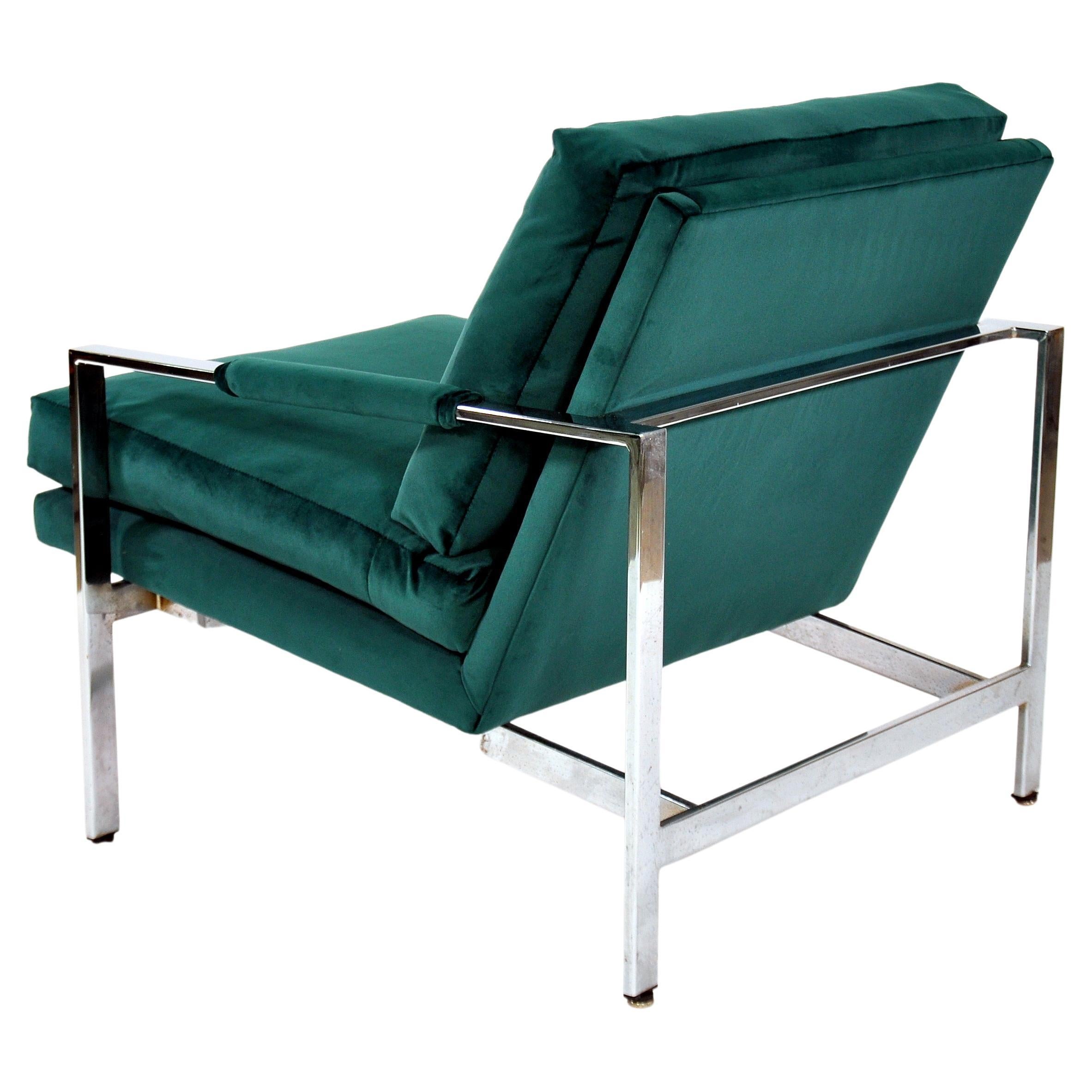 Pair of Milo Baughman Green Velvet Flat Bar Chairs, Thayer Coggin, 1960s 1