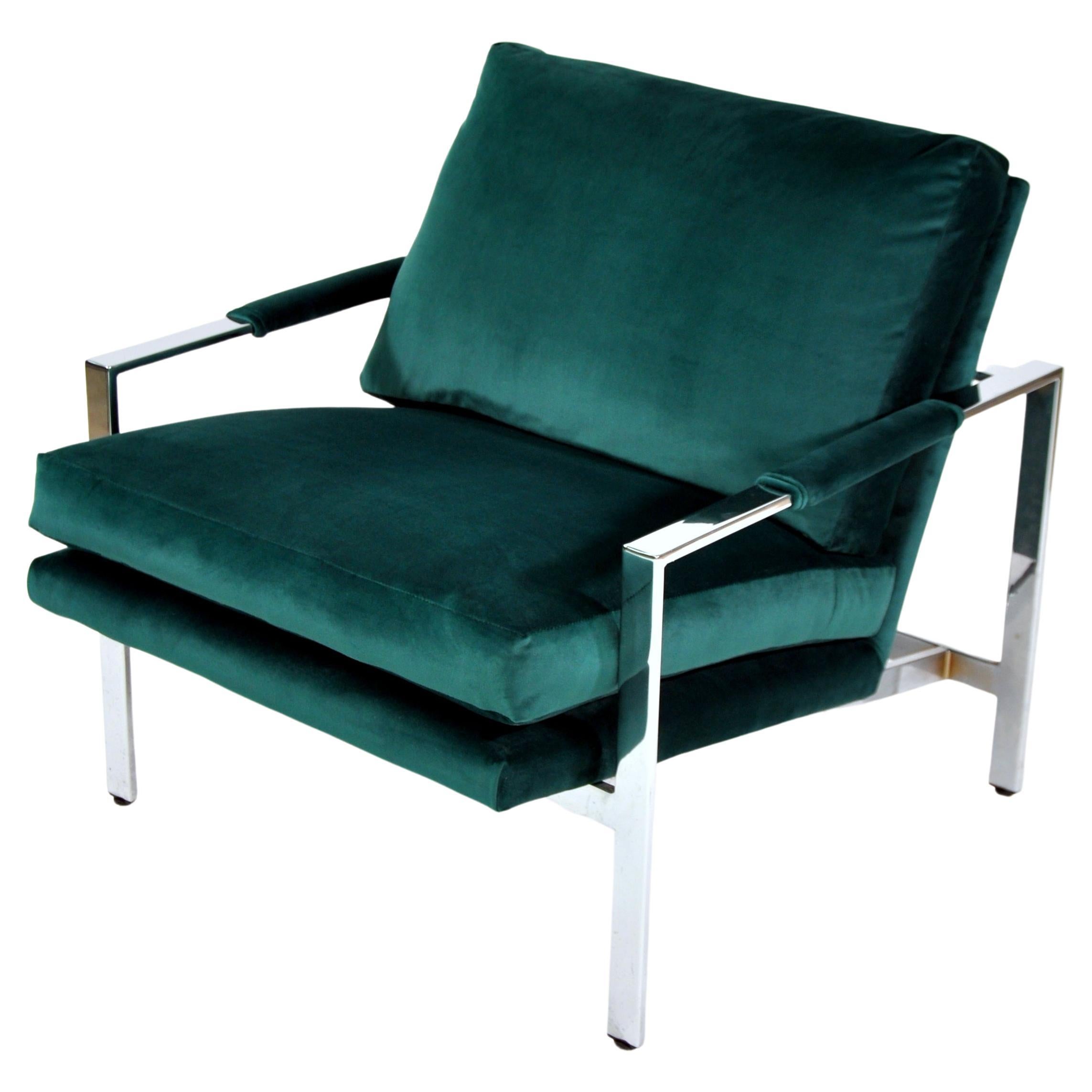 Pair of Milo Baughman Green Velvet Flat Bar Chairs, Thayer Coggin, 1960s 3