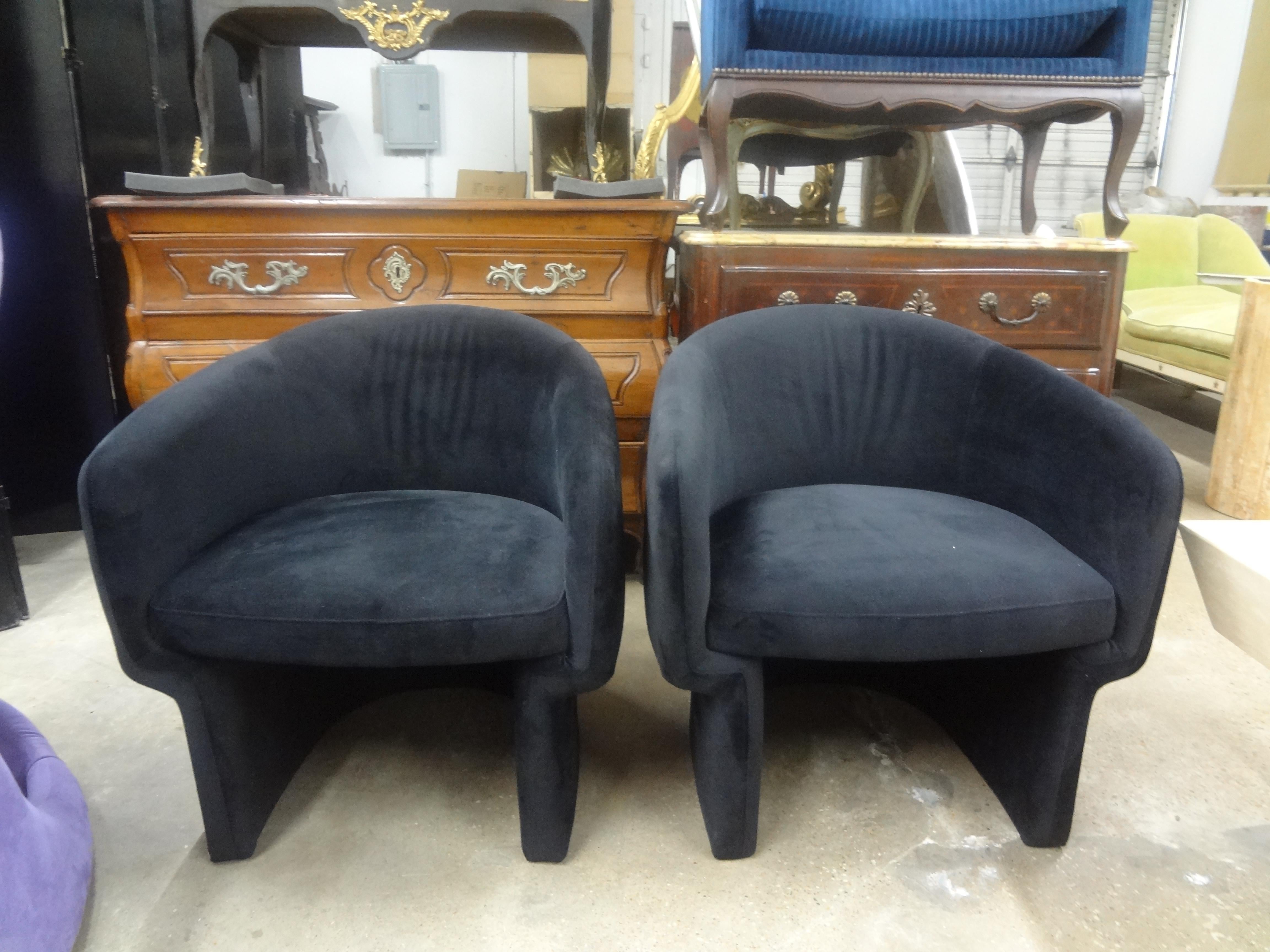 Pair Of Milo Baughman Inspired Postmodern Lounge Chairs On Plinths For Sale 4