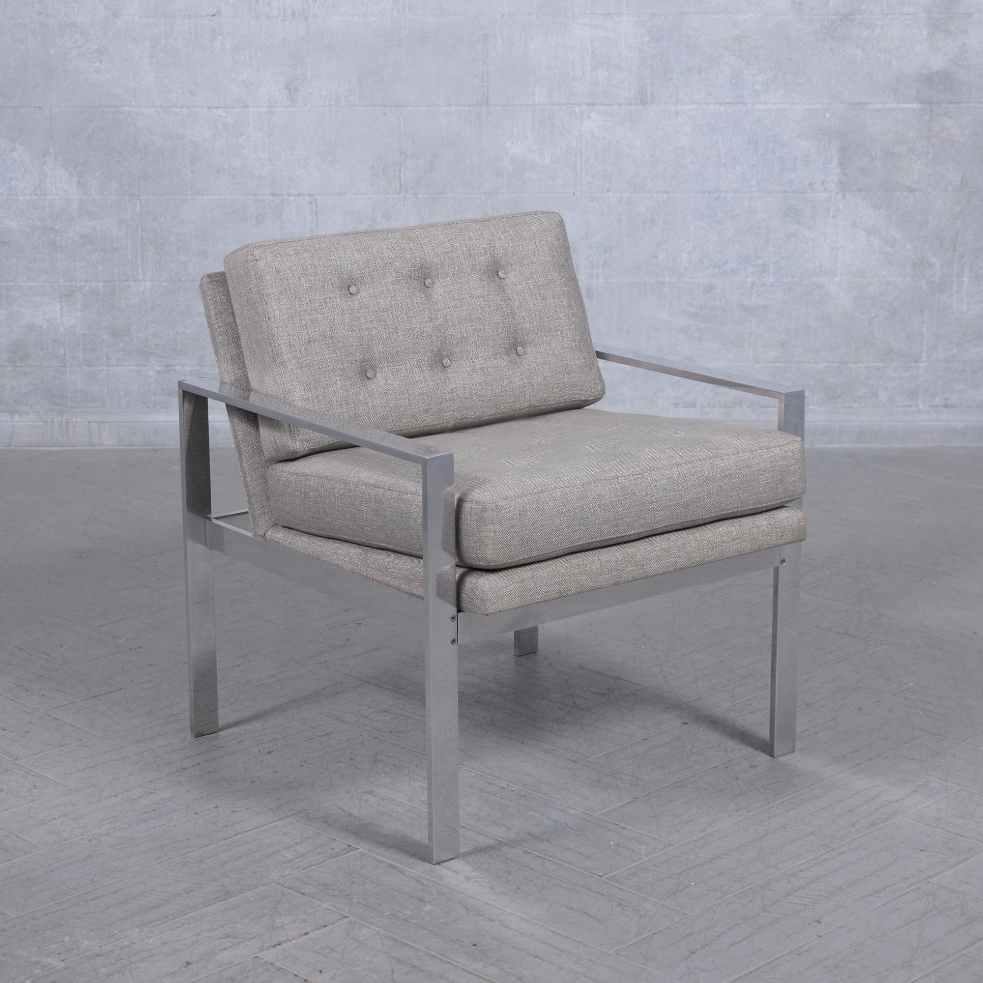 Steel Restored Milo Baughman Lounge Chairs with Polished Aluminum Frames For Sale