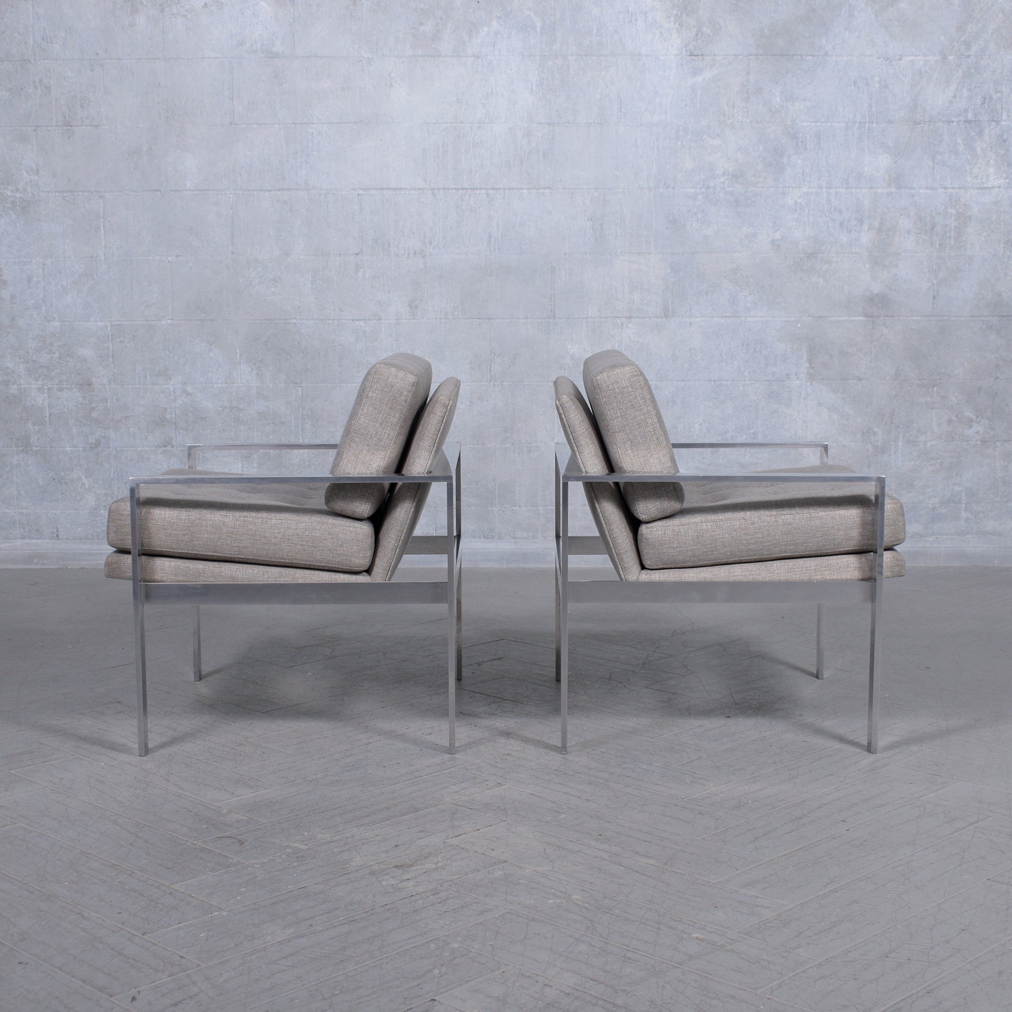 Restored Milo Baughman Lounge Chairs with Polished Aluminum Frames For Sale 3