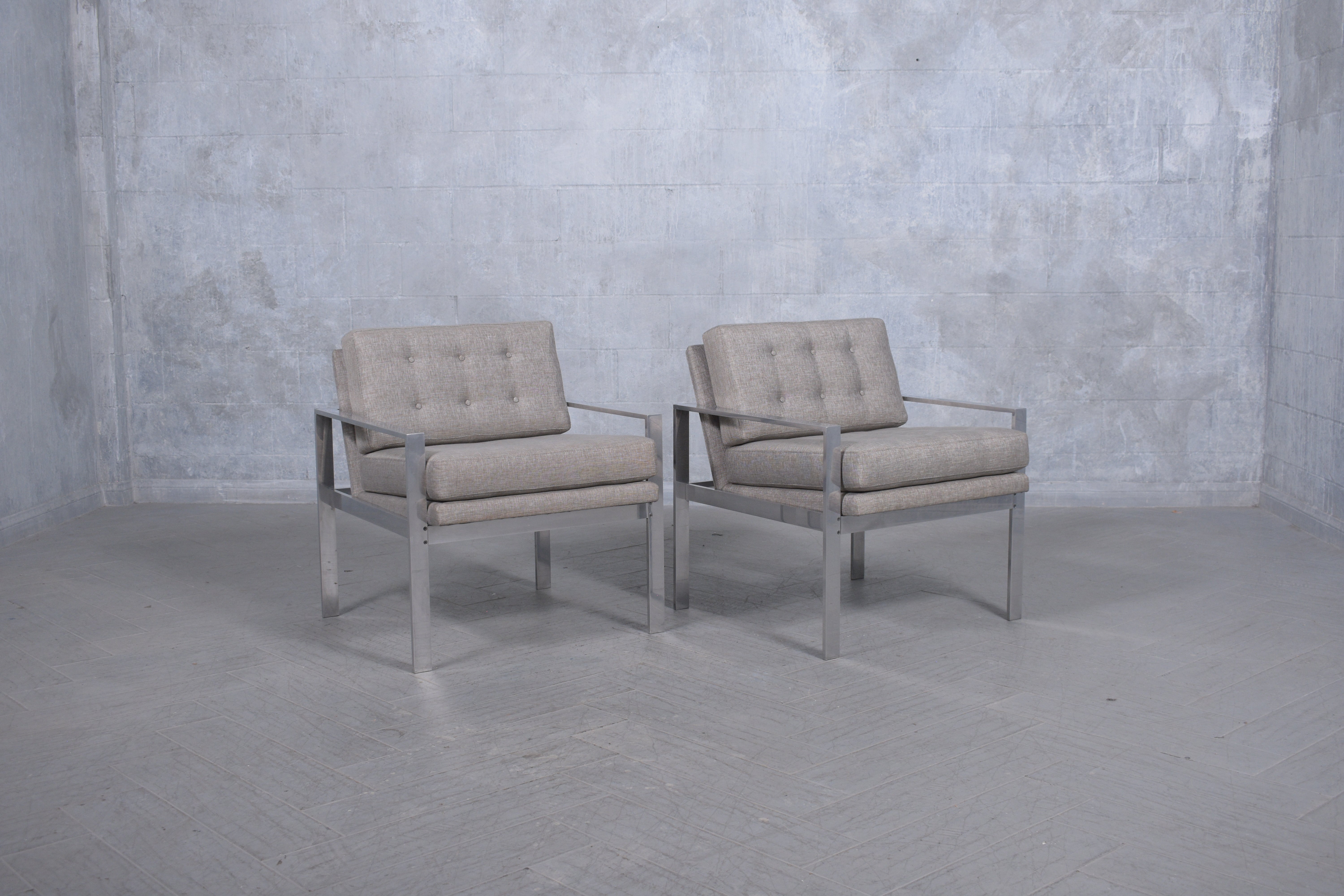 Mid-20th Century Restored Milo Baughman Lounge Chairs with Polished Aluminum Frames For Sale