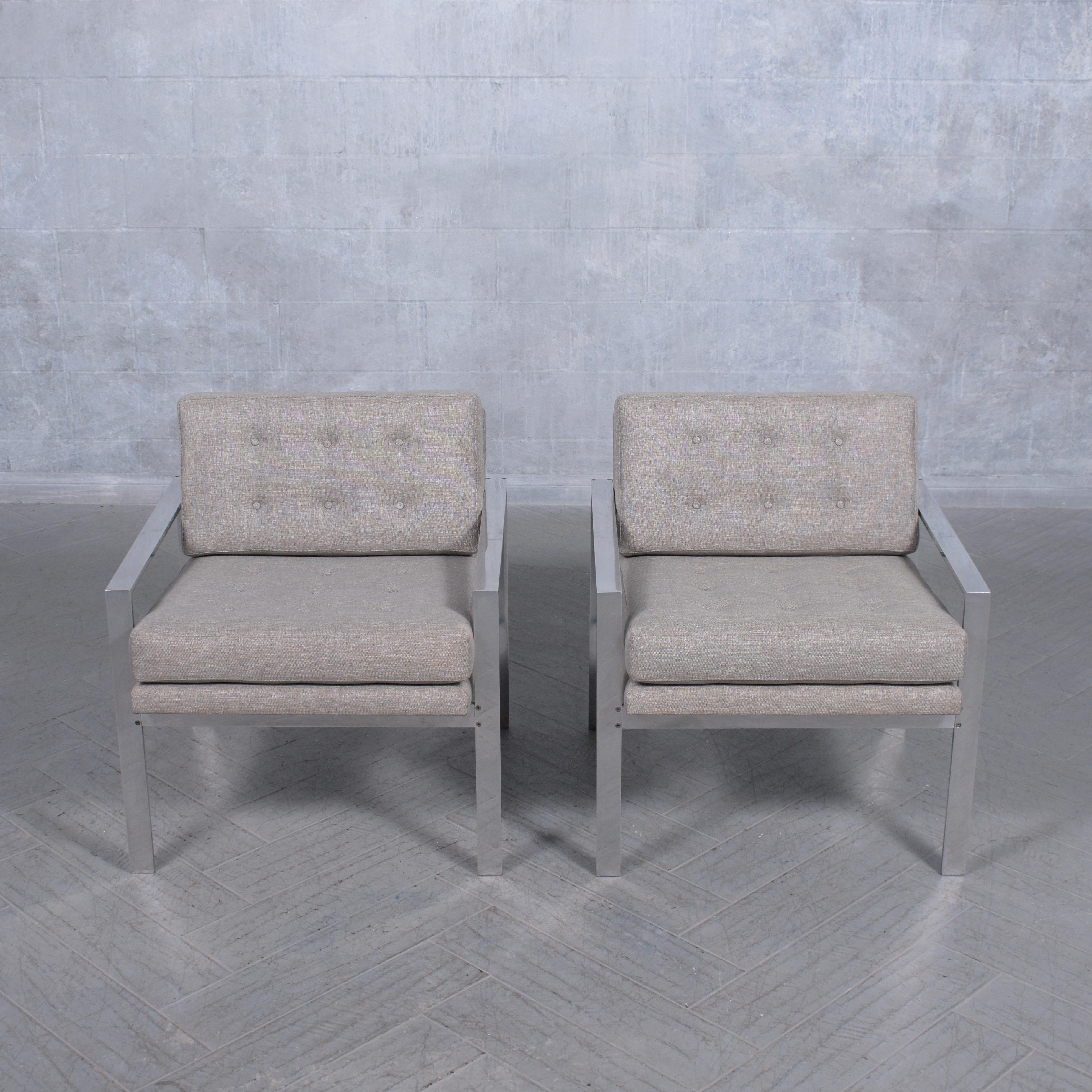 Mid-Century Modern Restored Milo Baughman Lounge Chairs with Polished Aluminum Frames For Sale