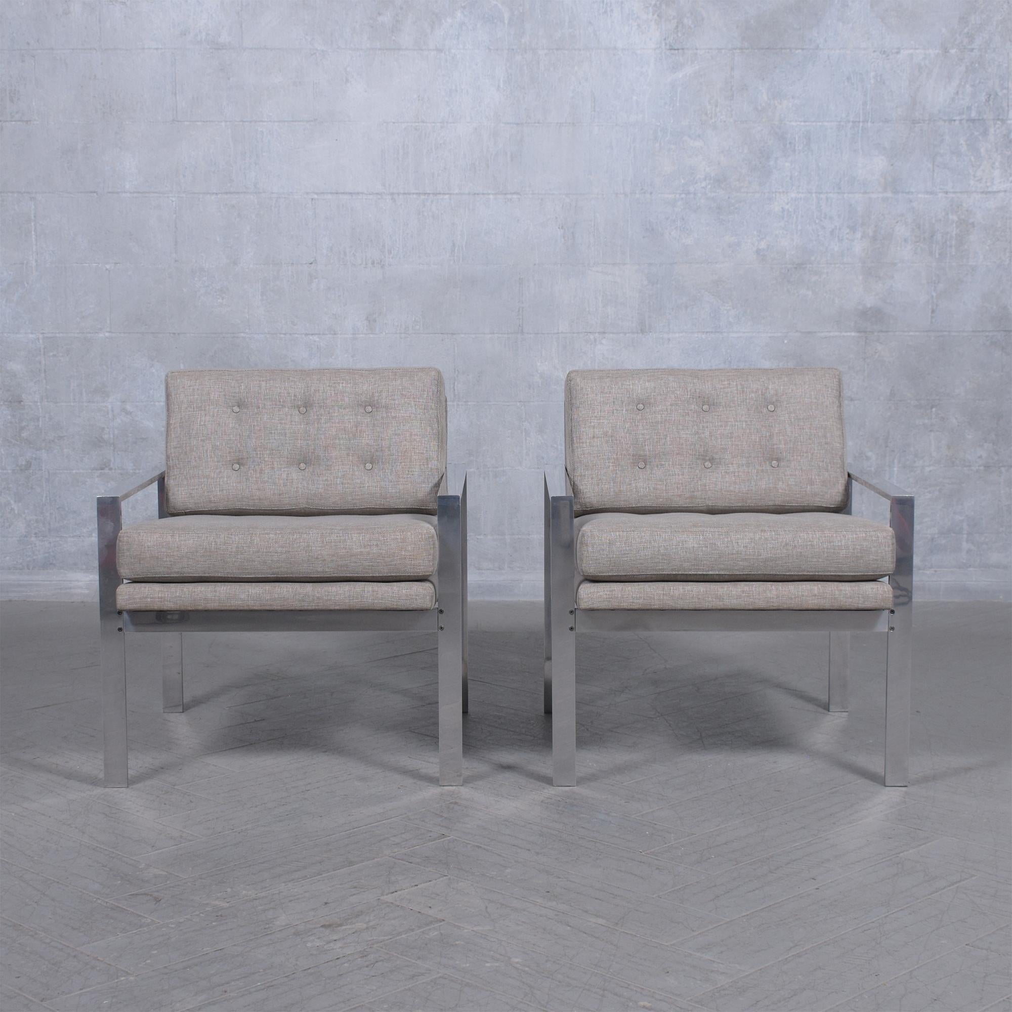 Hand-Crafted Restored Milo Baughman Lounge Chairs with Polished Aluminum Frames For Sale