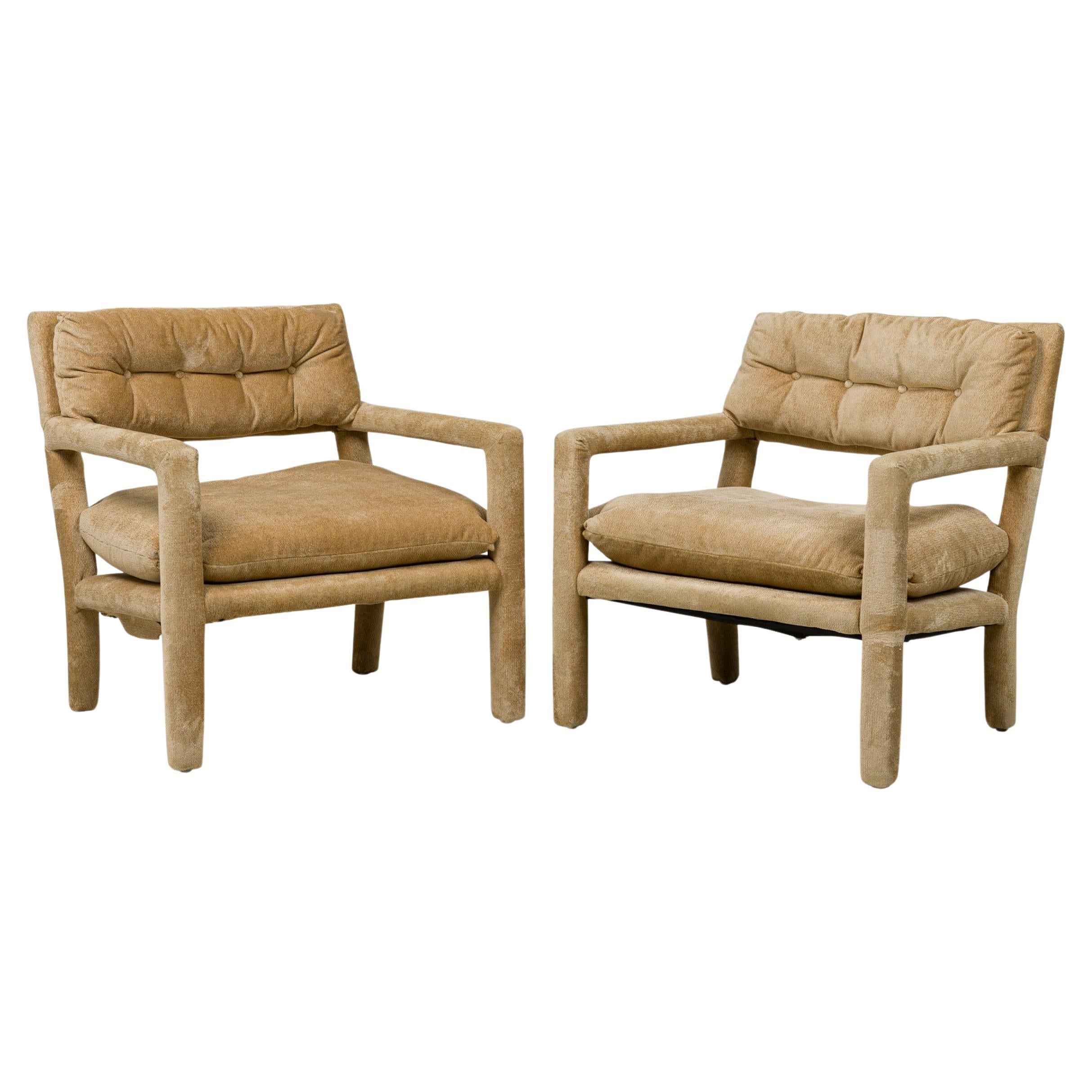 Pair of Midcentury American Modern Upholstered Parsons Armchairs For Sale