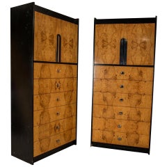 Pair of Milo Baughman Mid-Century Modern Burl Wood and Ebony Cabinets Chests