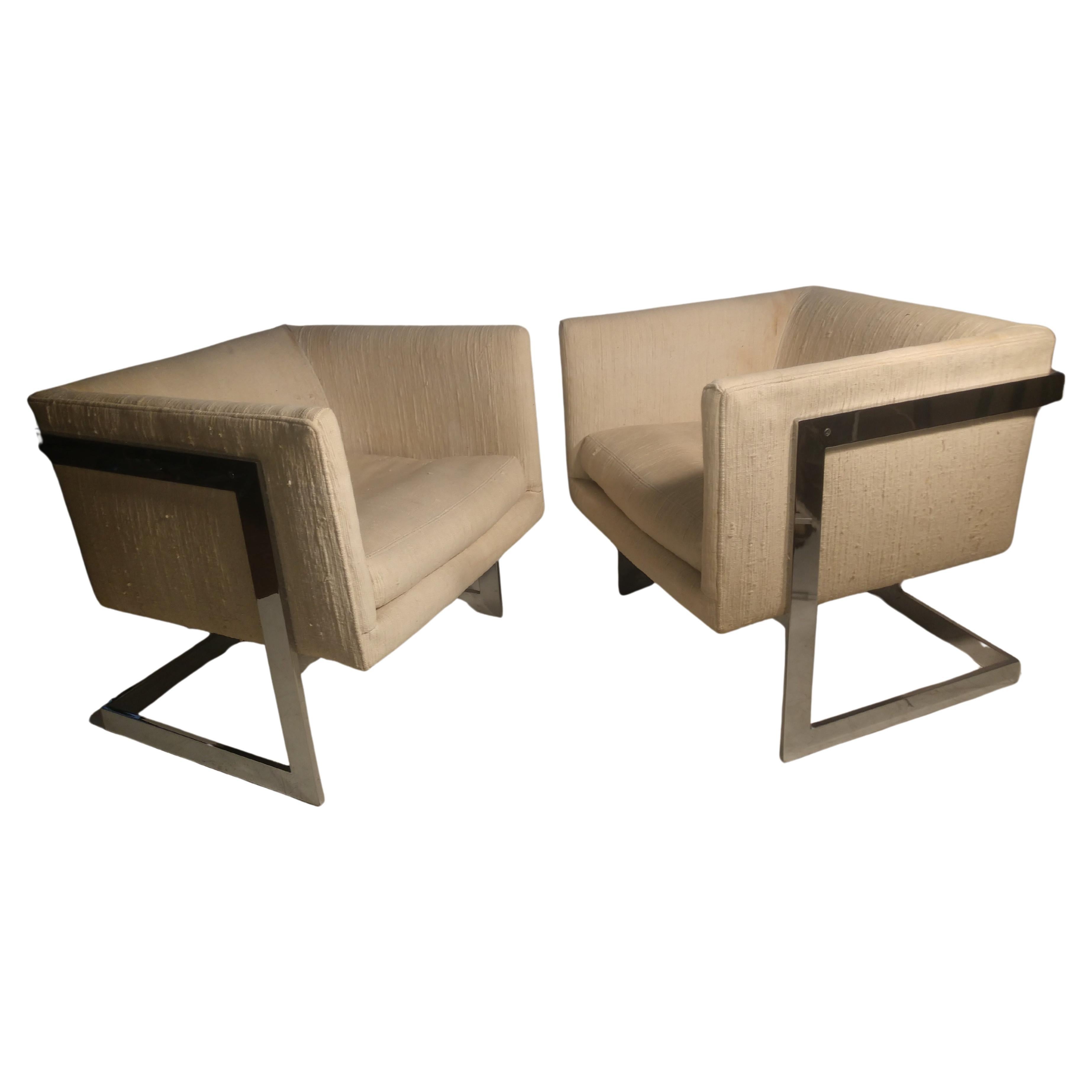 Pair of Milo Baughman Mid-Century Modern Cube Chairs