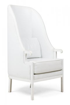 Pair of Milo Baughman Mid-Century Modern High Back White Wing Armchairs