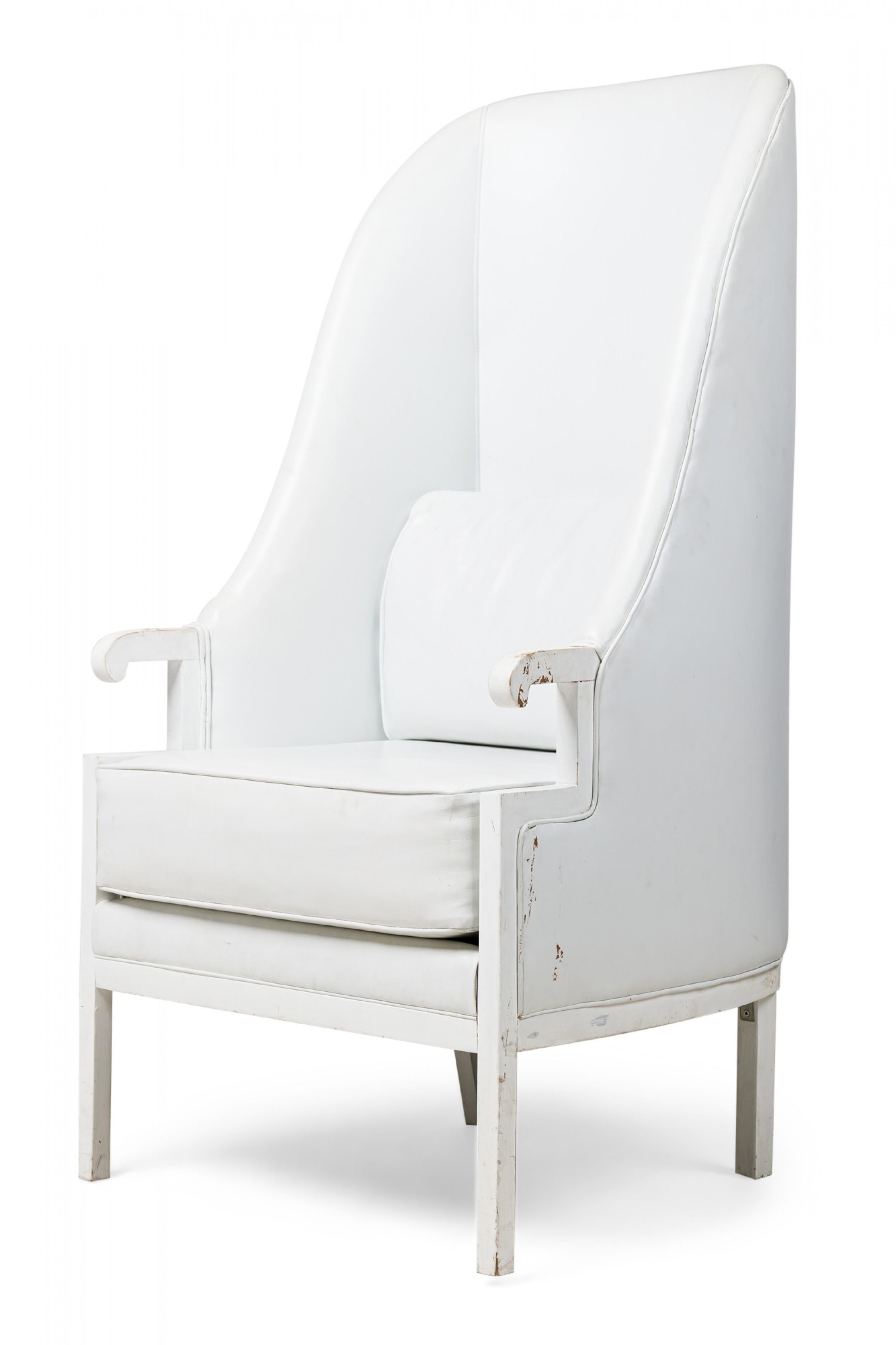 20th Century Pair of Milo Baughman Mid-Century Modern High Back White Wing Armchairs For Sale