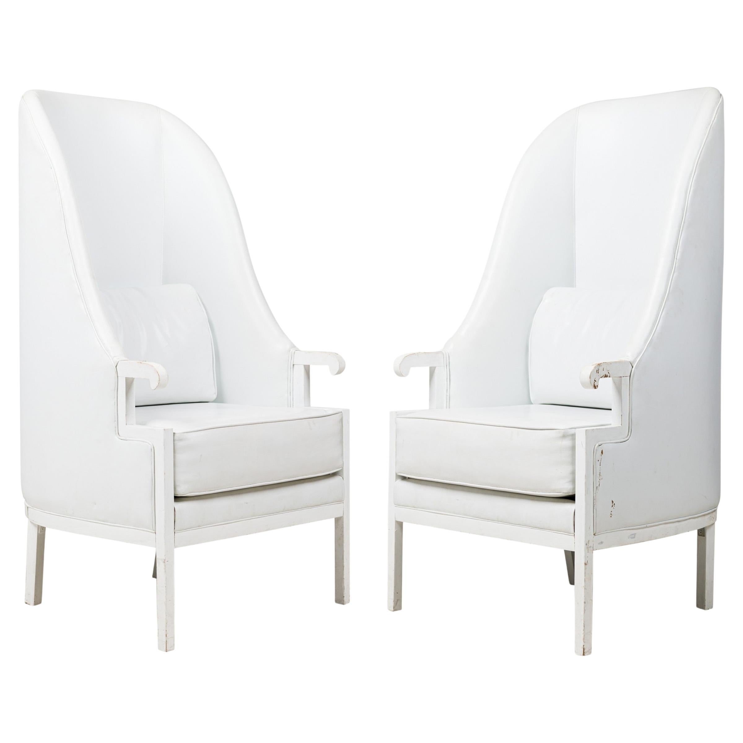 Pair of Milo Baughman Mid-Century Modern High Back White Wing Armchairs For Sale