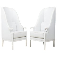Pair of Milo Baughman Mid-Century Modern High Back White Wing Armchairs