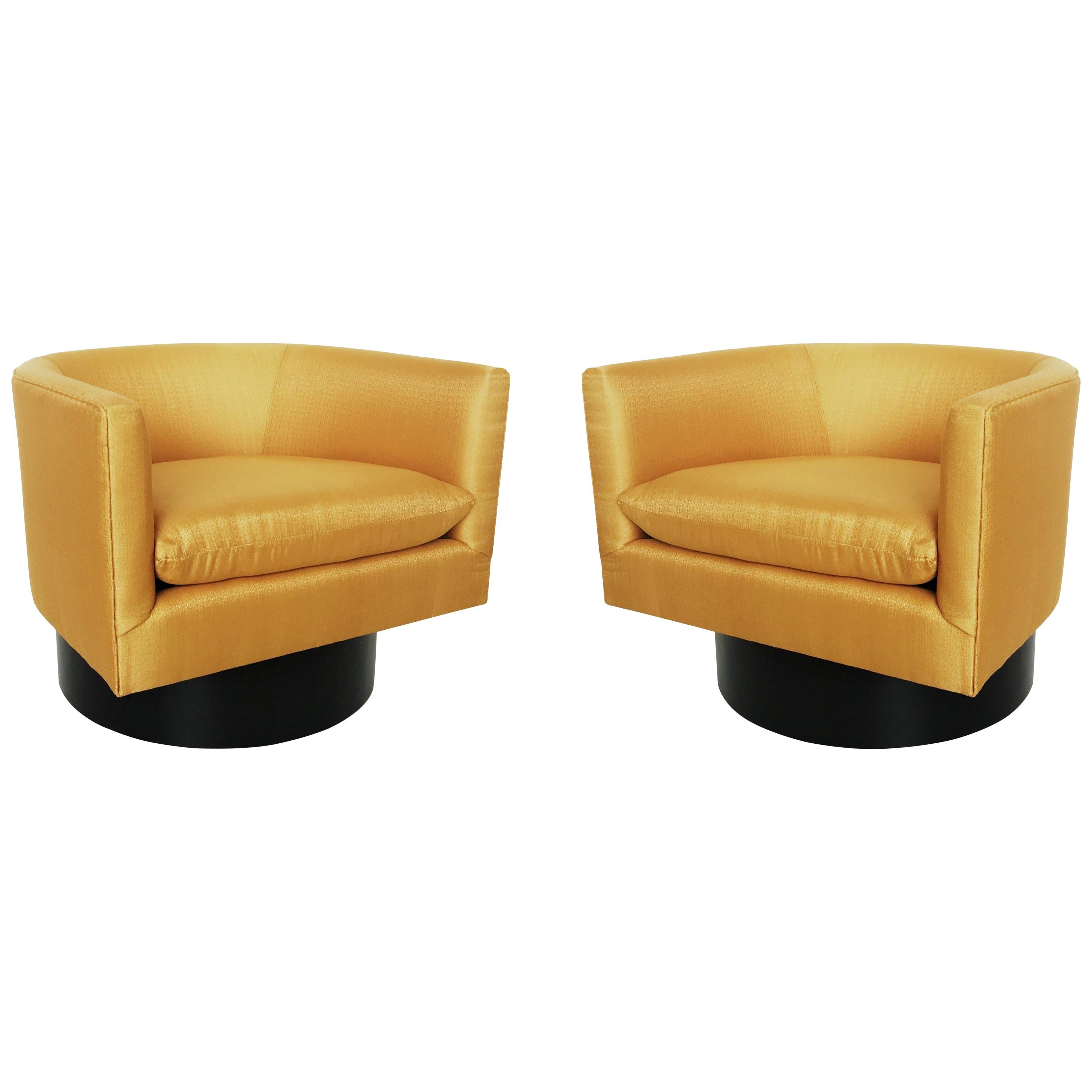 Pair of Milo Baughman Modern Barrel Back Swivel Chairs