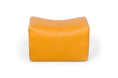 Pair of Milo Baughman Mustard Yellow Leather Rolling Saddle Ottomans