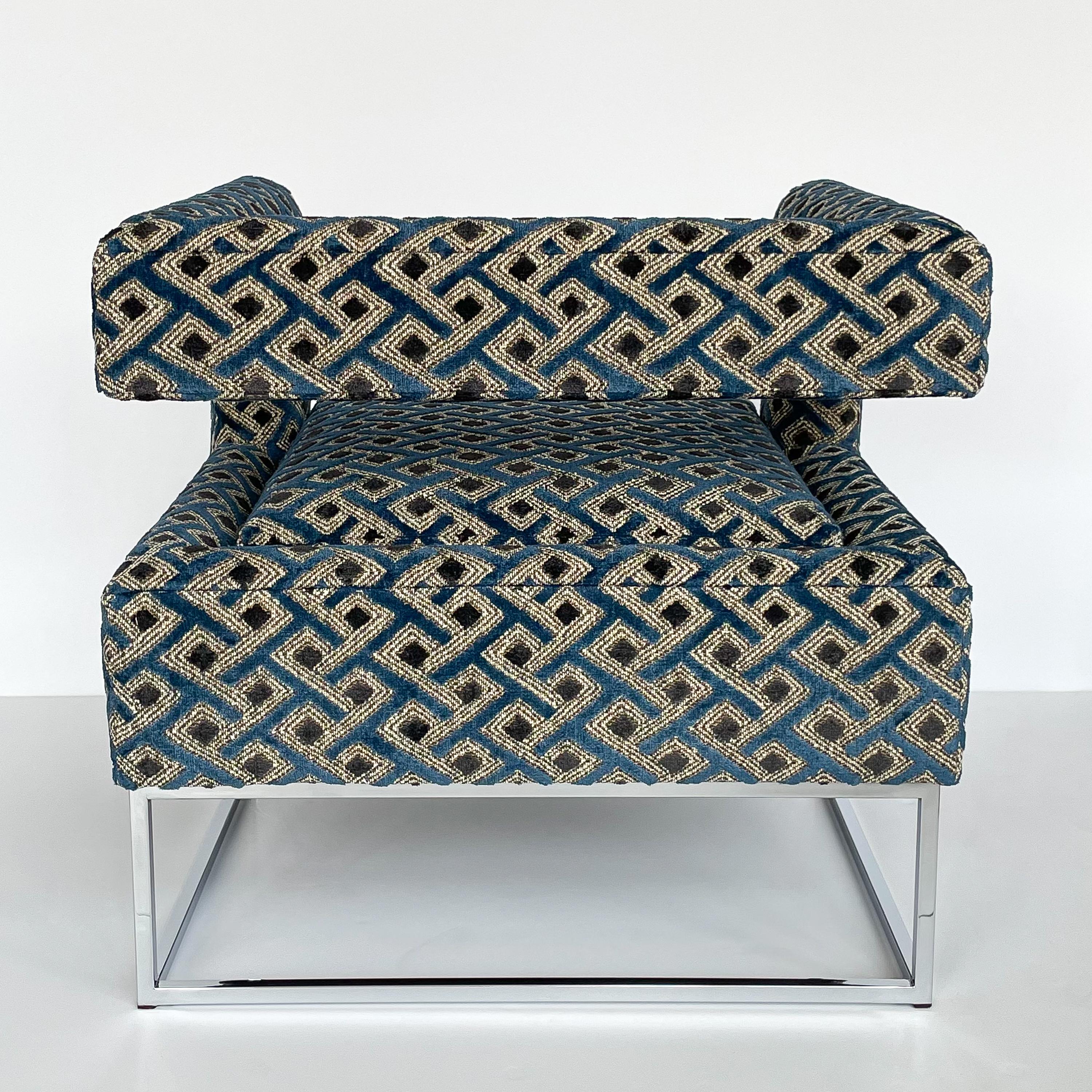 Pair of Milo Baughman Open Back Lounge Chairs in Pierre Frey 5