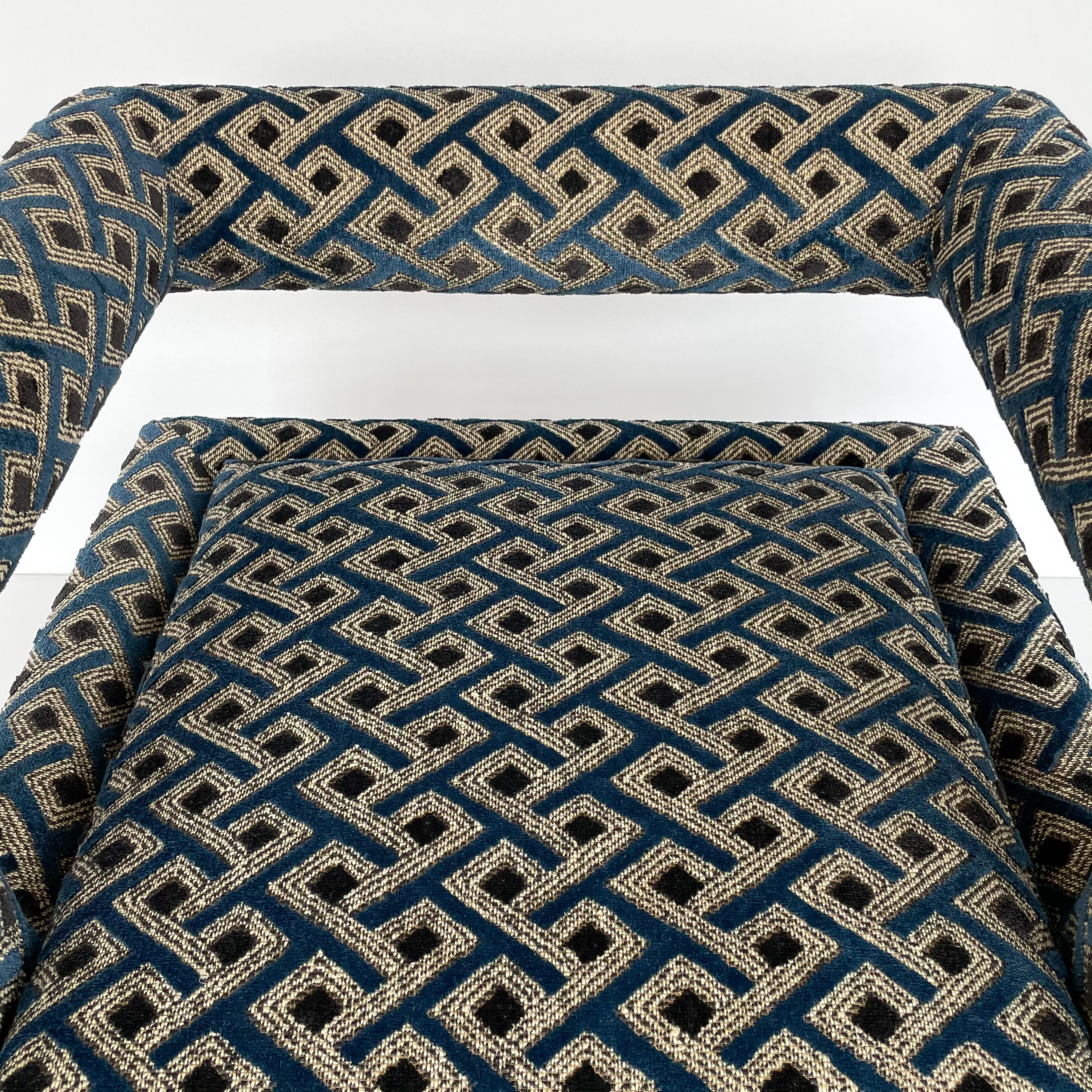 Pair of Milo Baughman Open Back Lounge Chairs in Pierre Frey 6
