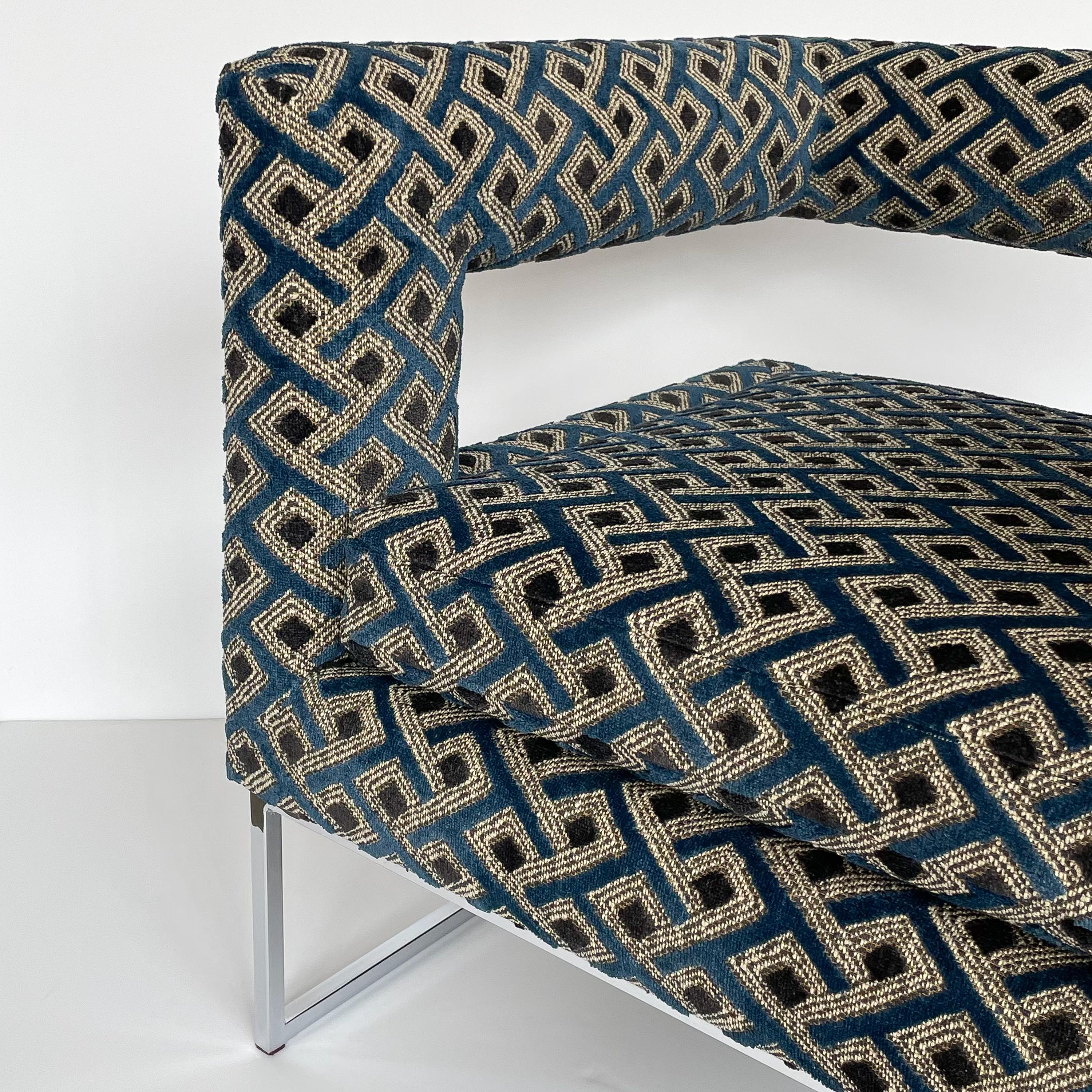 Pair of Milo Baughman Open Back Lounge Chairs in Pierre Frey 8