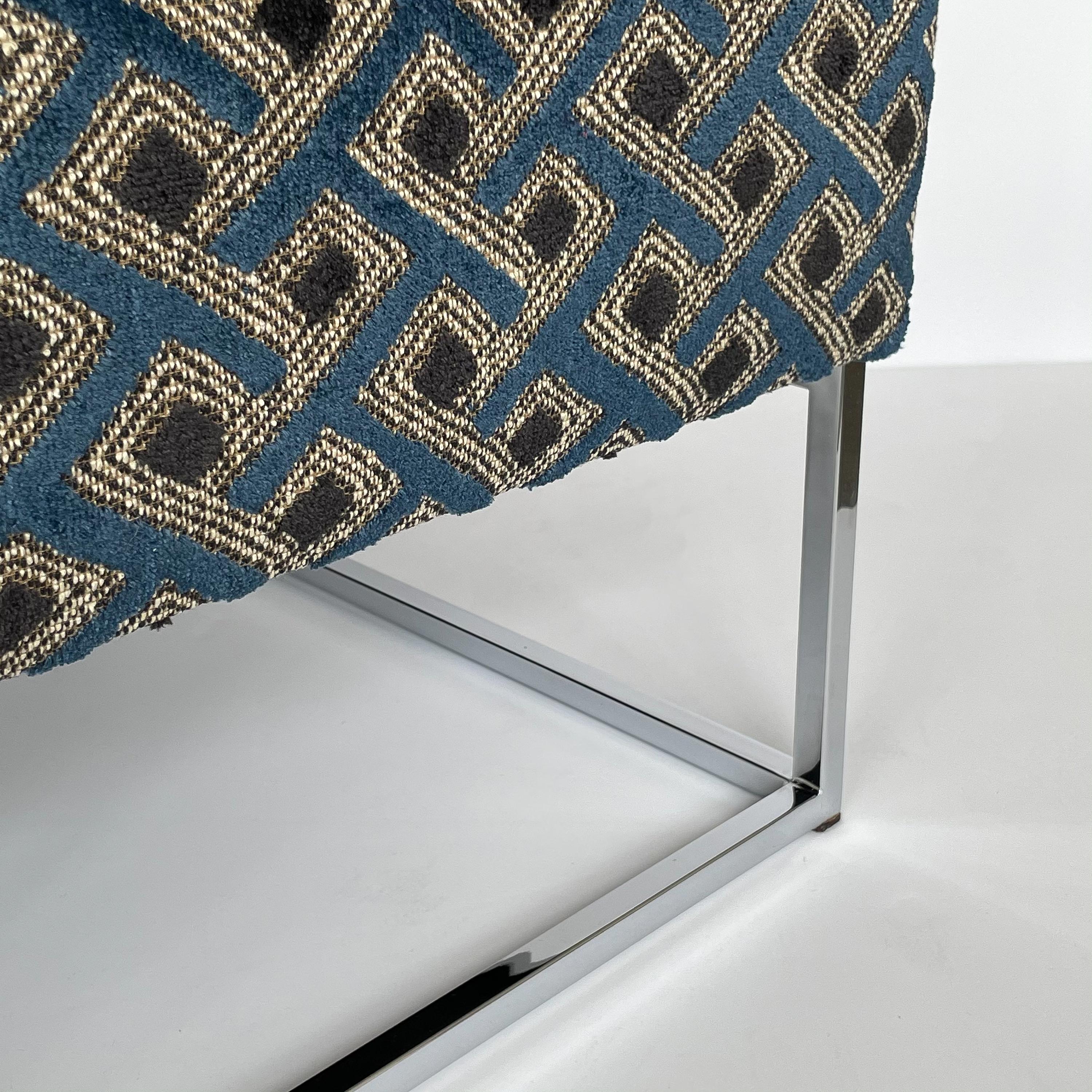 Pair of Milo Baughman Open Back Lounge Chairs in Pierre Frey 9
