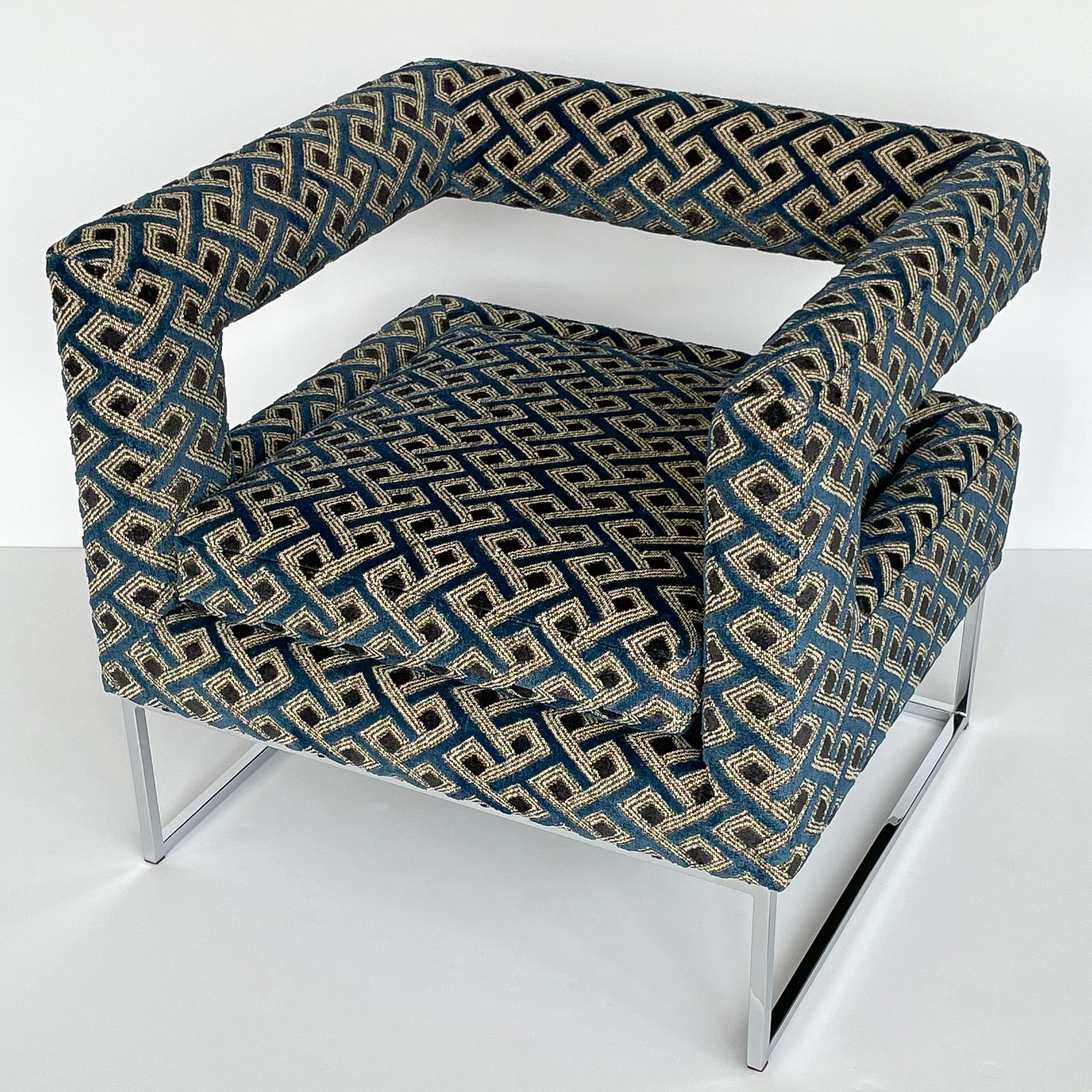 Late 20th Century Pair of Milo Baughman Open Back Lounge Chairs in Pierre Frey