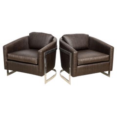 Pair of Milo Baughman Polished Chrome and "Ostrich" Upholstered Chairs