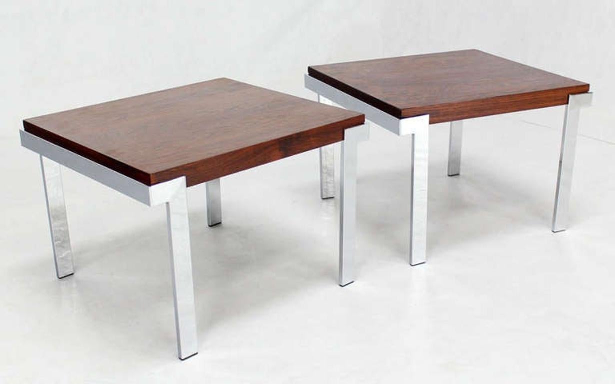 American Pair of Milo Baughman Rosewood and Chrome Mid-Century Modern End Tables Stands For Sale