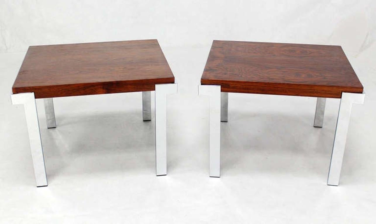 Lacquered Pair of Milo Baughman Rosewood and Chrome Mid-Century Modern End Tables Stands For Sale