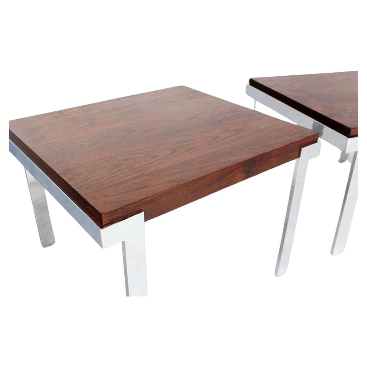 Pair of Milo Baughman Rosewood and Chrome Mid-Century Modern End Tables Stands For Sale