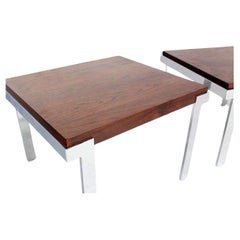 Paire de tables d'appoint Milo Baughman en bois de rose et chrome mi-siècle moderne