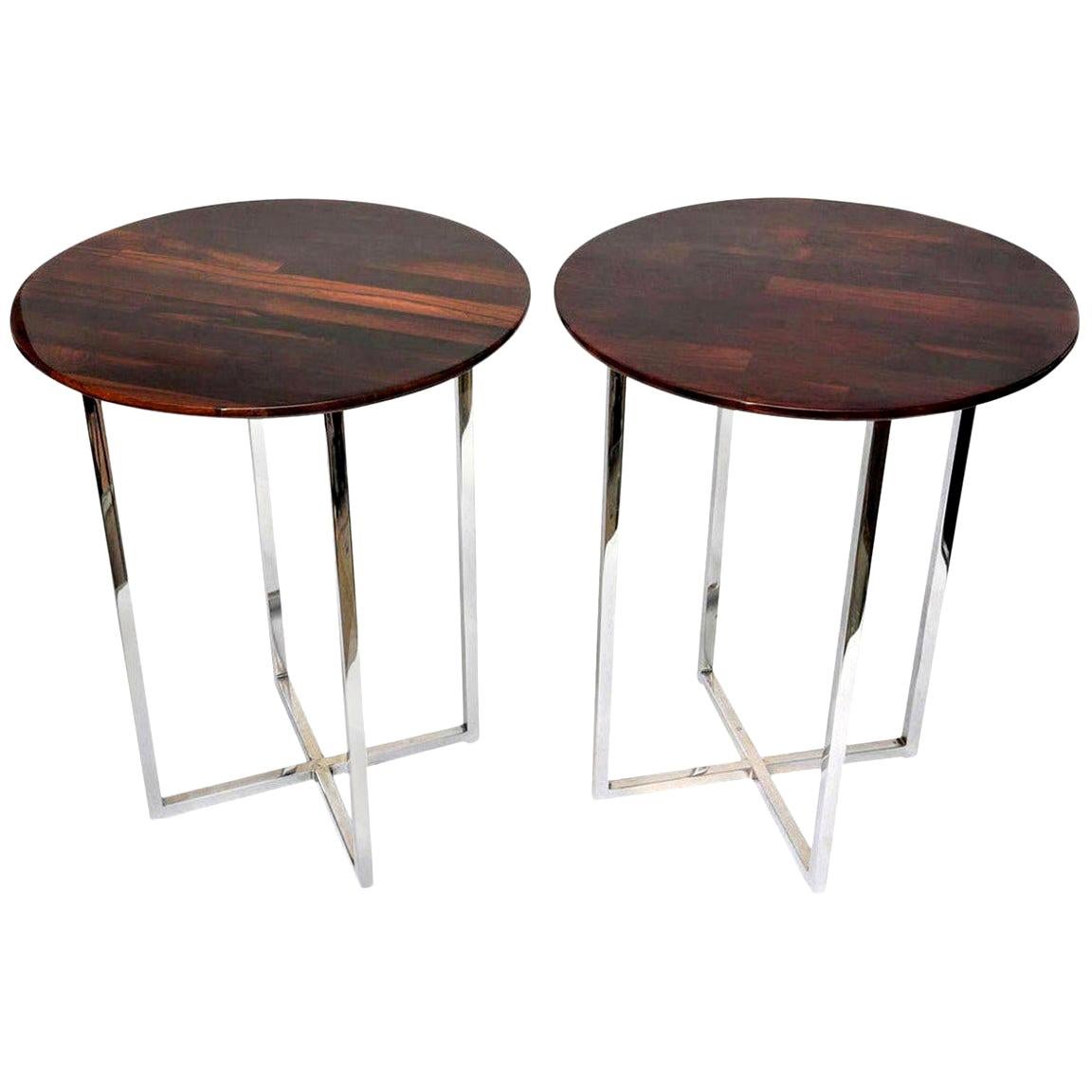 Pair of Milo Baughman Rosewood and Chrome Side Tables Vintage