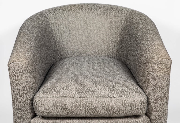 Milo Baughman Style Round Back Swivel Chairs with Brass Bases at