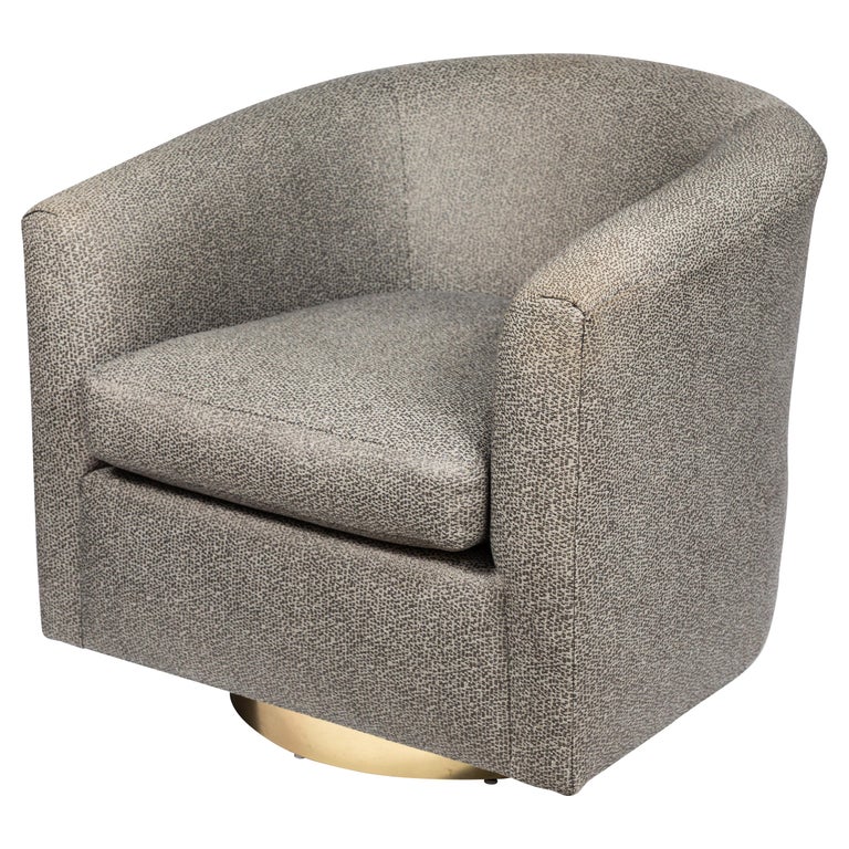 Milo Baughman Style Round Back Swivel Chairs with Brass Bases at