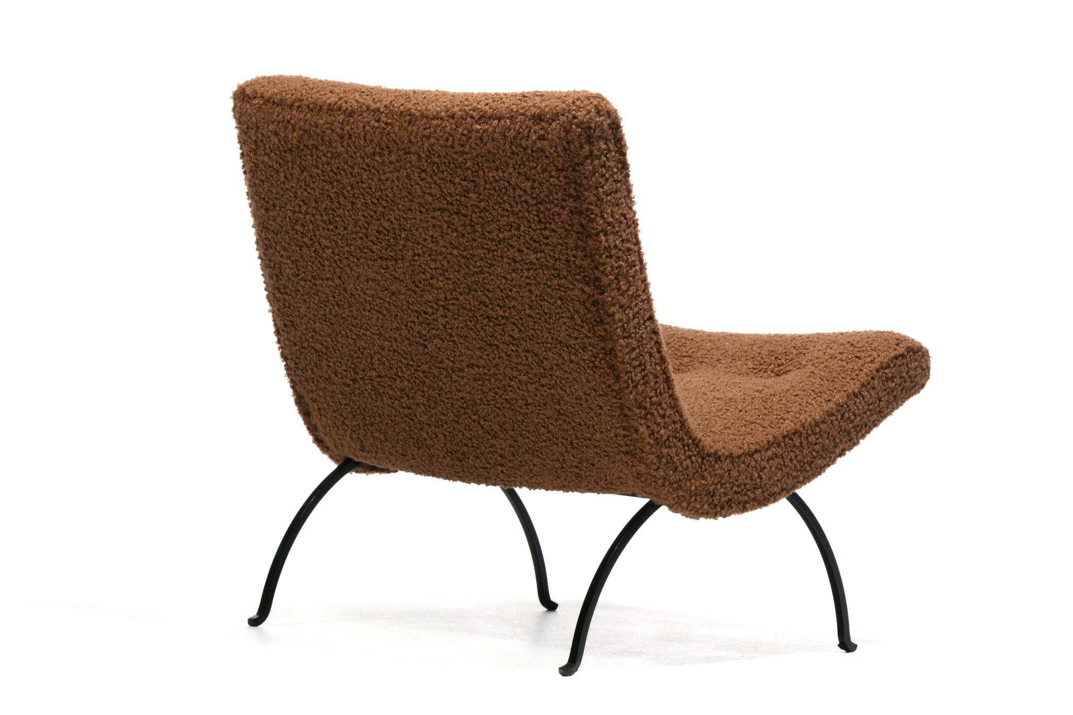 Pair of Milo Baughman Scoop Chairs in Cocoa Bouclé with Iron Legs c. 1950s For Sale 4