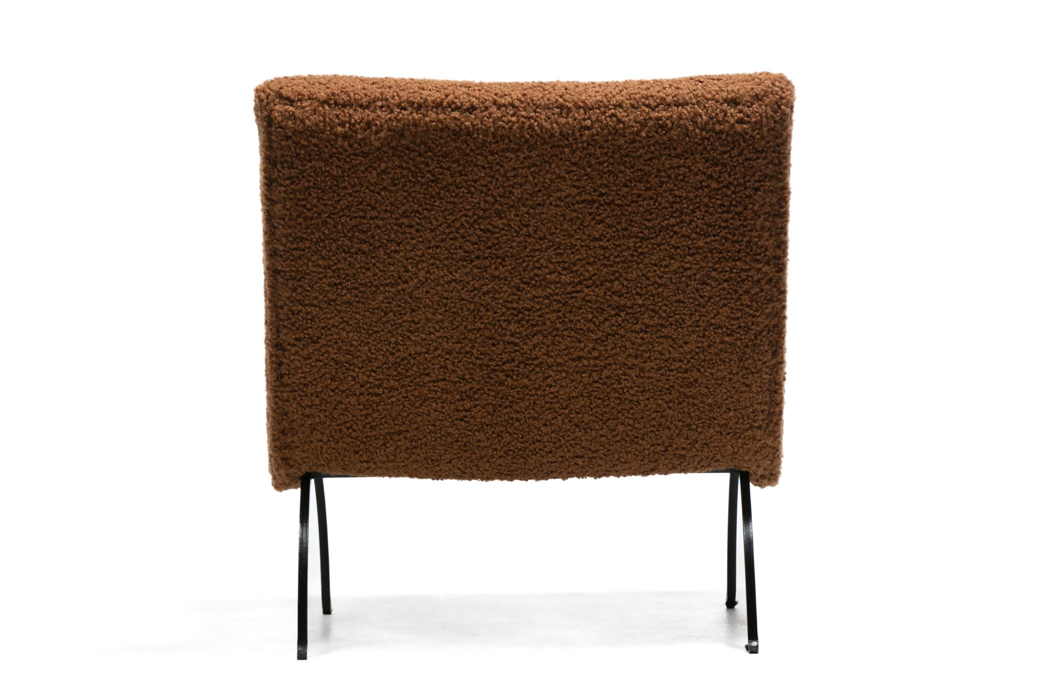 Pair of Milo Baughman Scoop Chairs in Cocoa Bouclé with Iron Legs c. 1950s For Sale 5