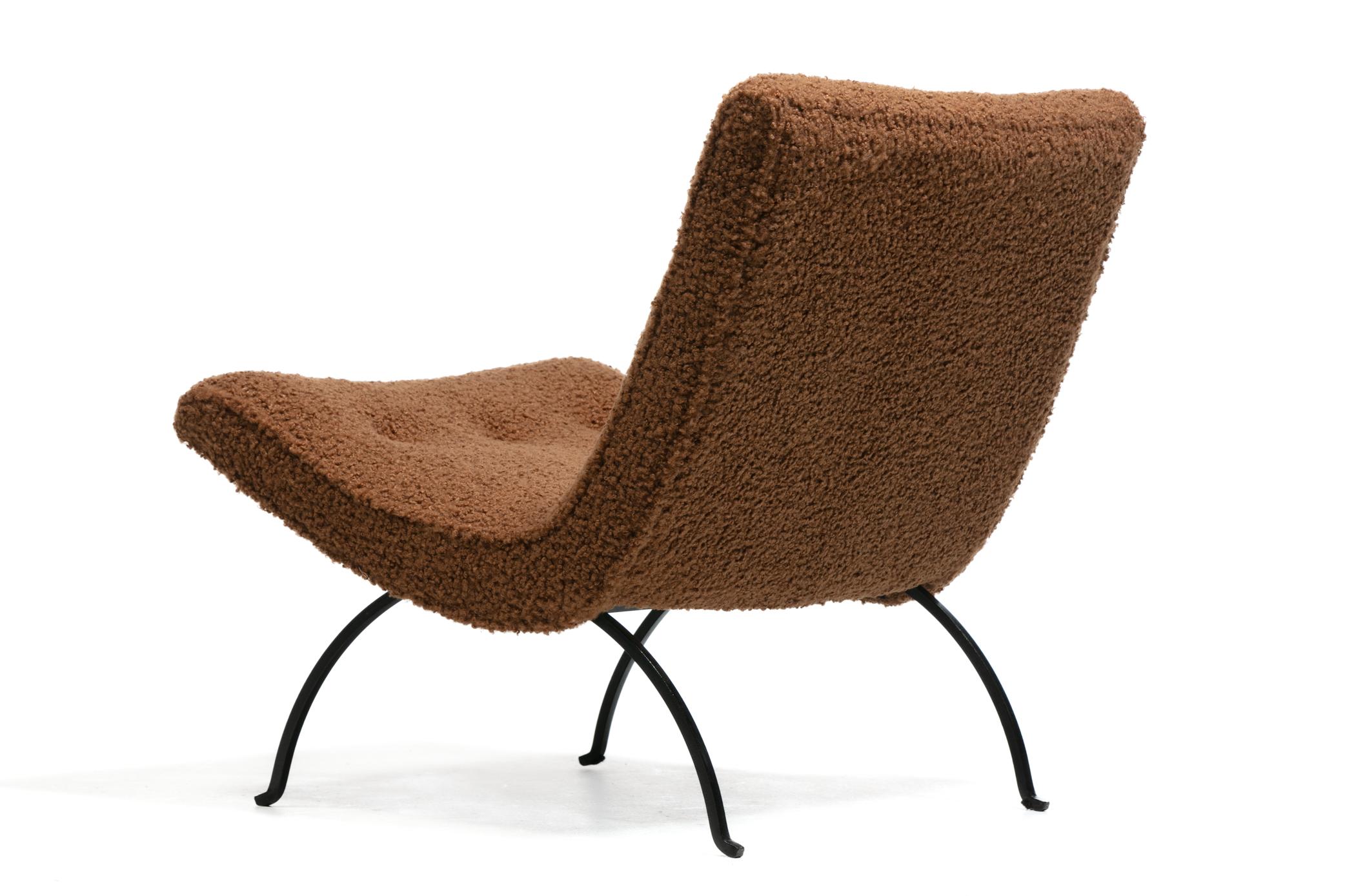 Pair of Milo Baughman Scoop Chairs in Cocoa Bouclé with Iron Legs c. 1950s For Sale 6