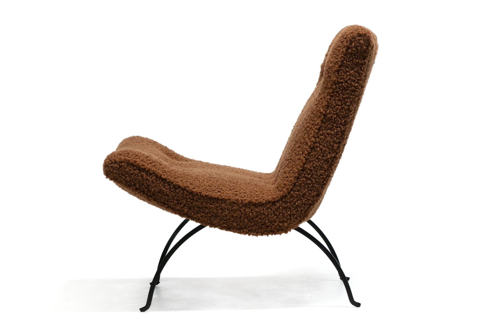 Pair of Milo Baughman Scoop Chairs in Cocoa Bouclé with Iron Legs c. 1950s For Sale 7