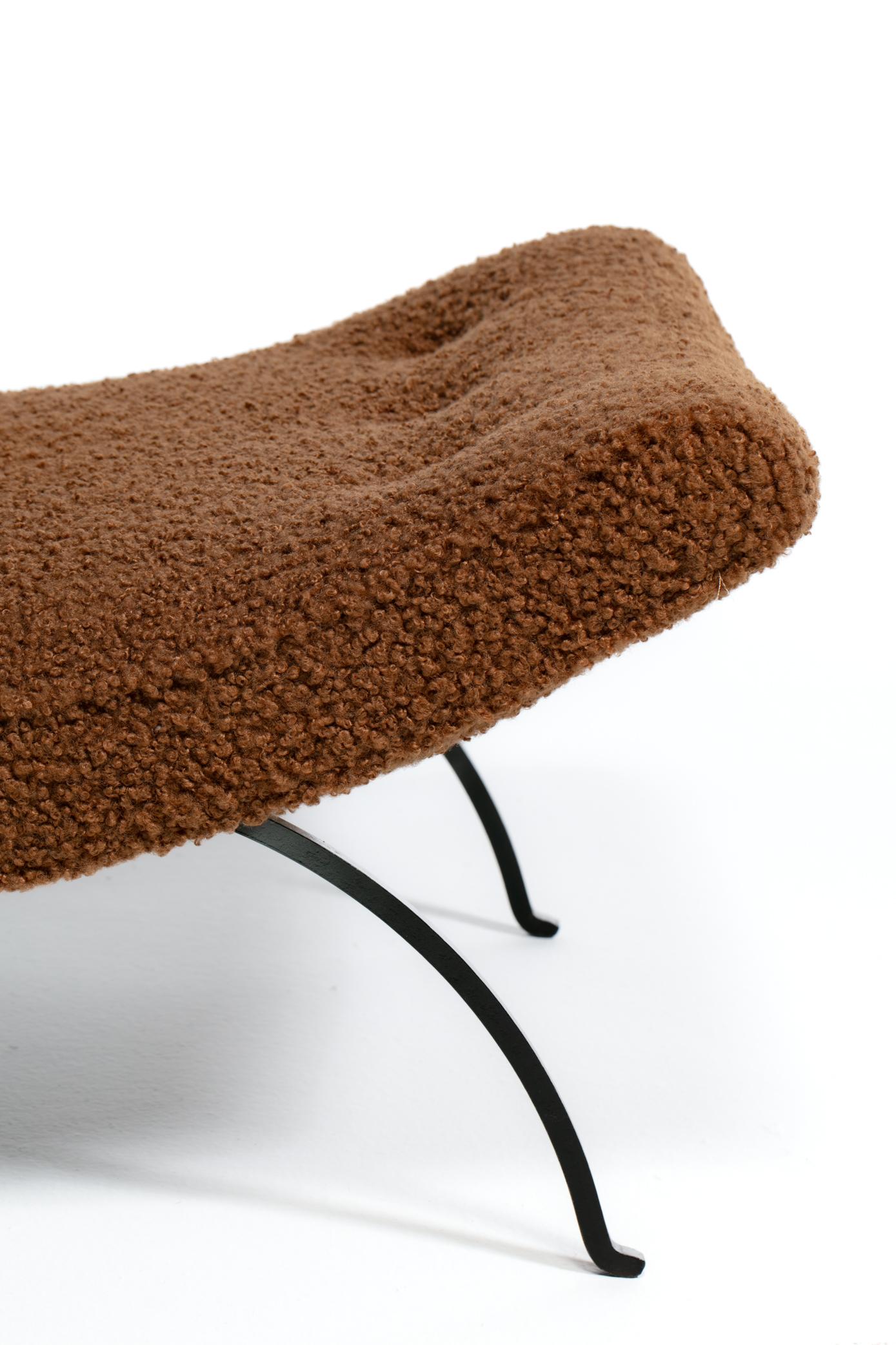 Pair of Milo Baughman Scoop Chairs in Cocoa Bouclé with Iron Legs c. 1950s For Sale 10