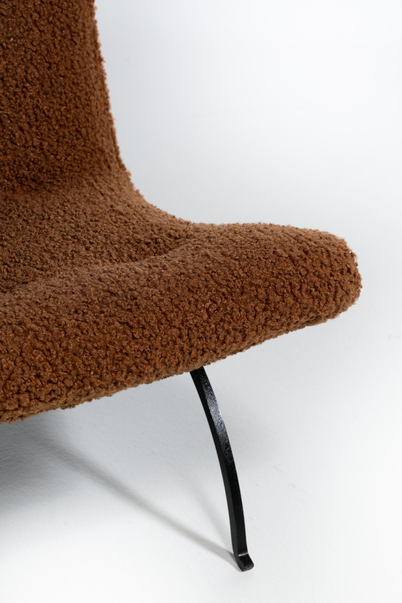 Pair of Milo Baughman Scoop Chairs in Cocoa Bouclé with Iron Legs c. 1950s For Sale 11
