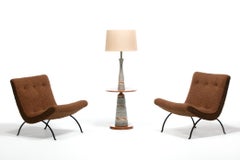 Pair of Milo Baughman Scoop Chairs in Cocoa Bouclé with Iron Legs c. 1950s