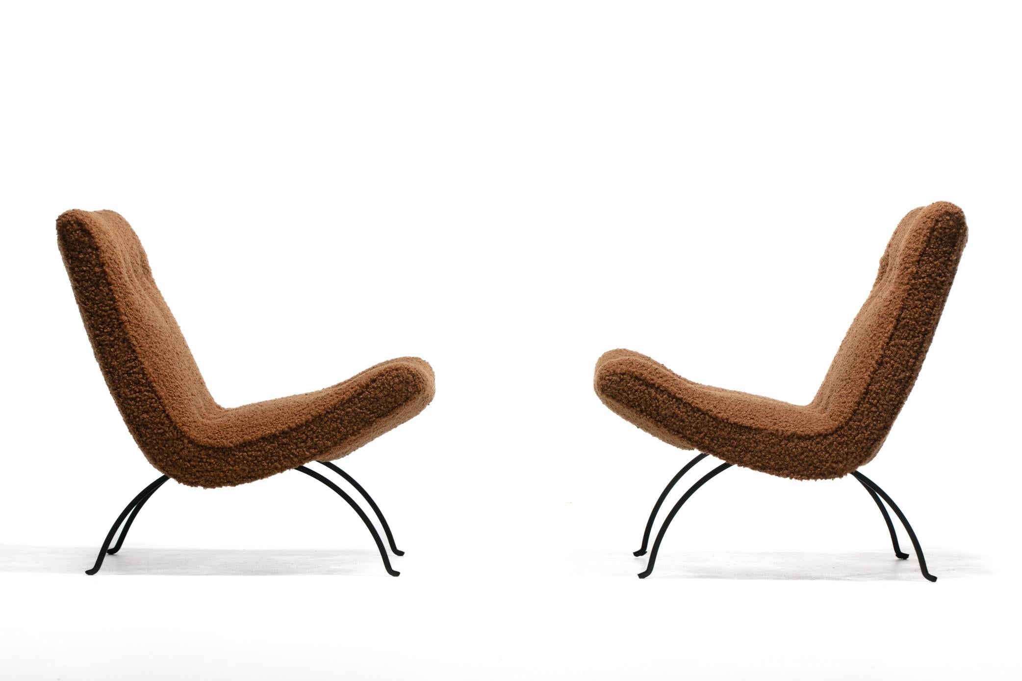 Pair of Milo Baughman Scoop Chairs in Cocoa Bouclé with Iron Legs c. 1950s For Sale 14