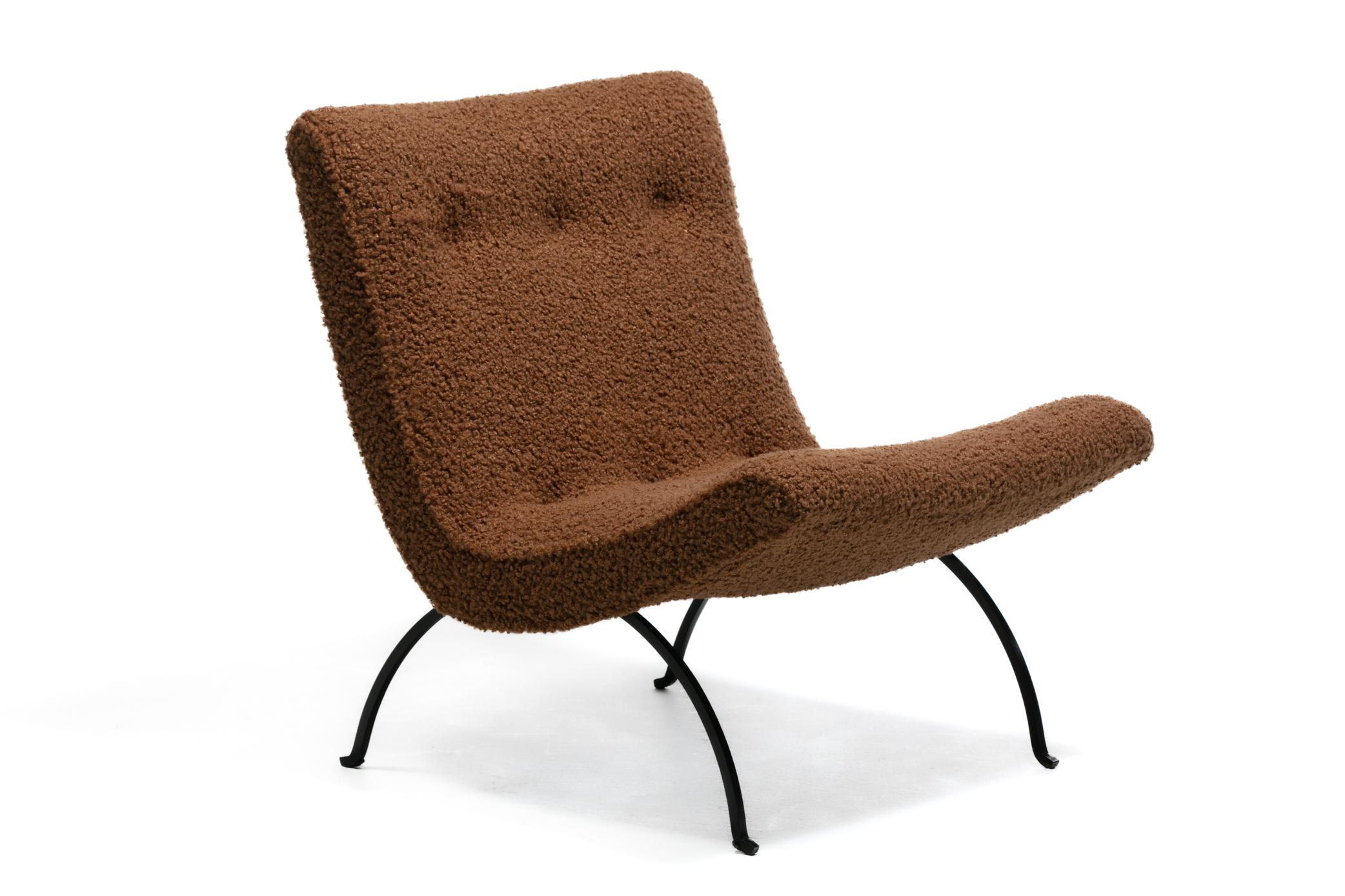 Pair of Milo Baughman Scoop Chairs in Cocoa Bouclé with Iron Legs c. 1950s For Sale 2